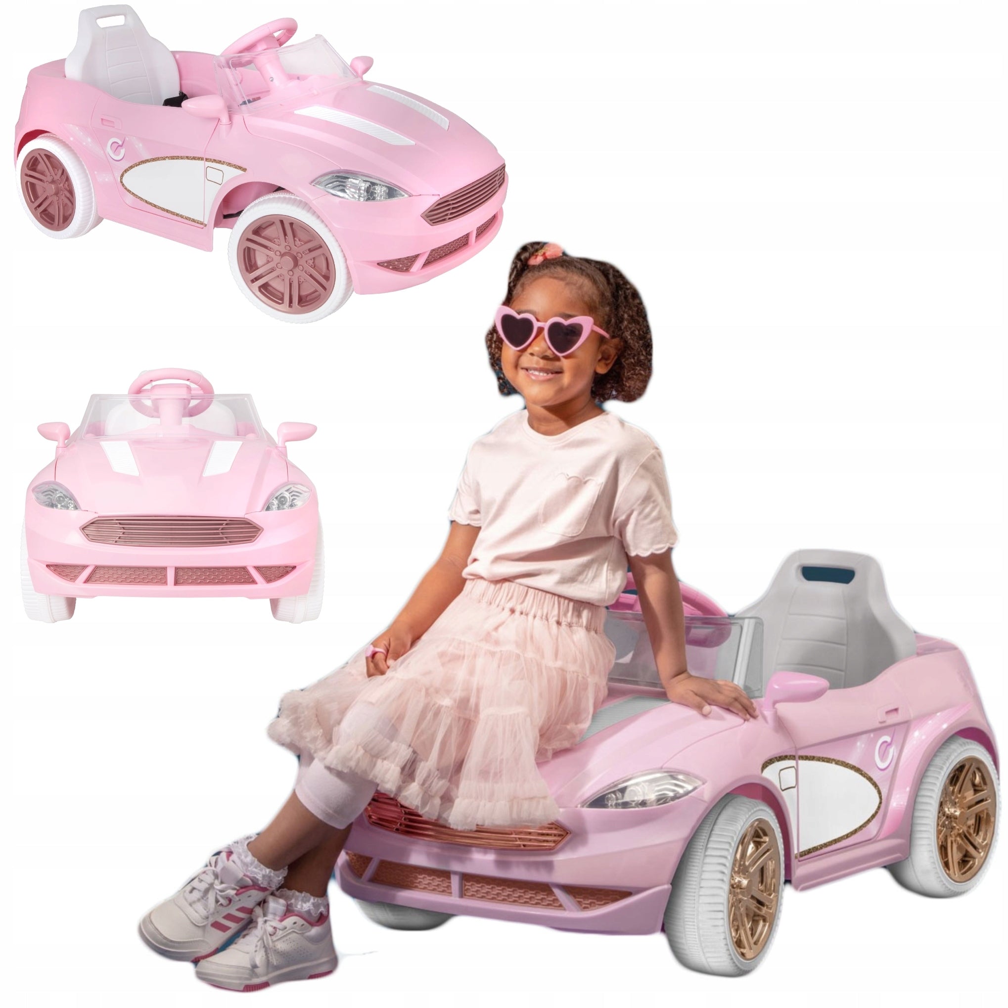 CAR BATTERY CONVERTIBLE CAR FOR CHILDREN PINK LED SOUND