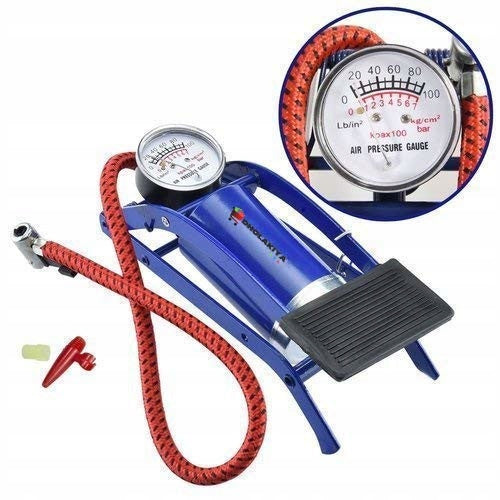 CAR BICYCLE PUMP FOOT PISTON PRESSURE GAUGE FLOOR + TIPS Color blue