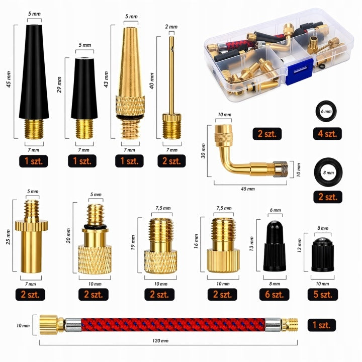 CAR BICYCLE PUMP WITH MANUAL FLOOR PRESSURE GAUGE + 32 ADAPTERS Dominant material aluminum