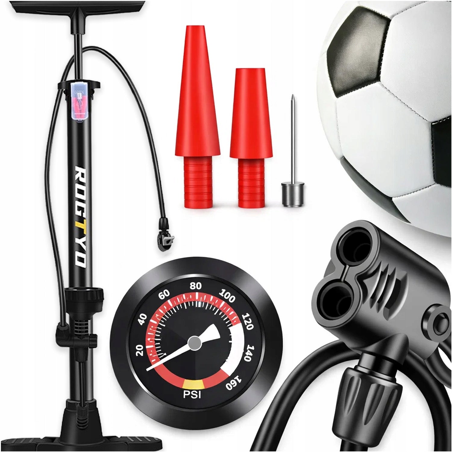 CAR BICYCLE PUMP WITH PRESSURE GAUGE FOR BICYCLE BALLS MANUAL PUMP 3IN1 Manufacturer code POMPKA ROWEROWA RĘCZNA Z MANOMETREM MEMFLOW