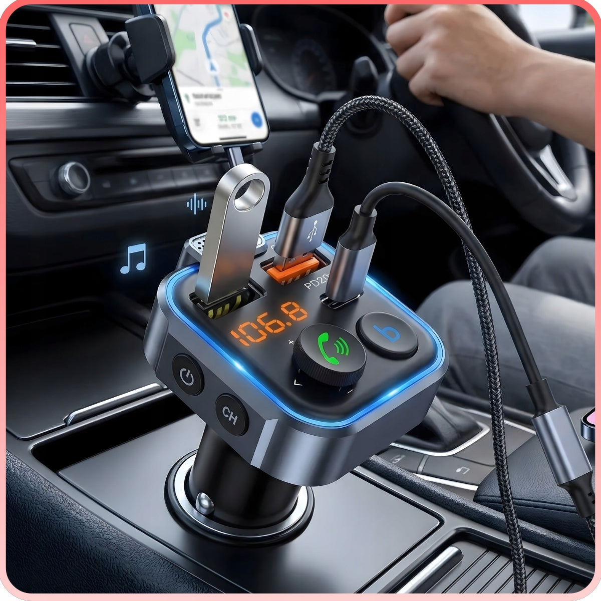 CAR BLUETOOTH TRANSMITTER FM 3x USB ADAPTER FAST MP3 CHARGER Packaging status original