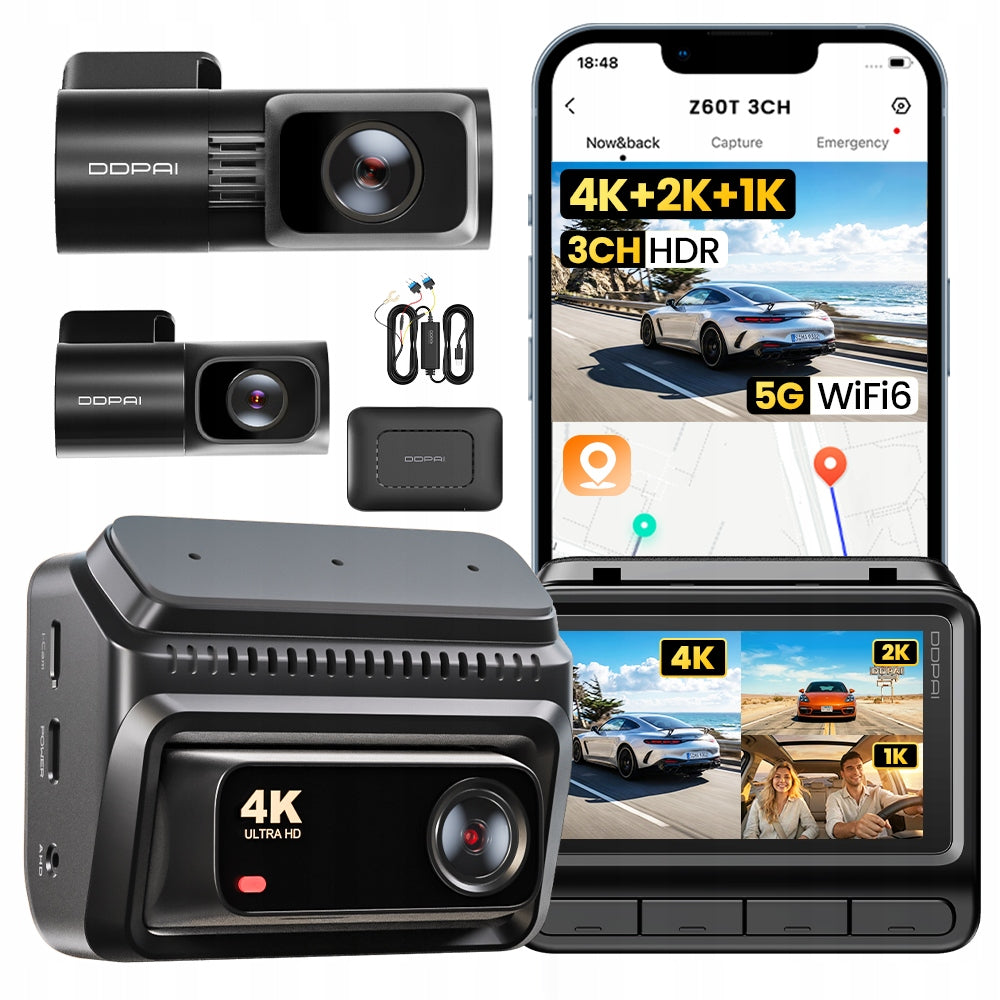 CAR CAMERA DDPAI Z60T 4K HDR FRONT REAR INTERIOR + MODULE 4G SET