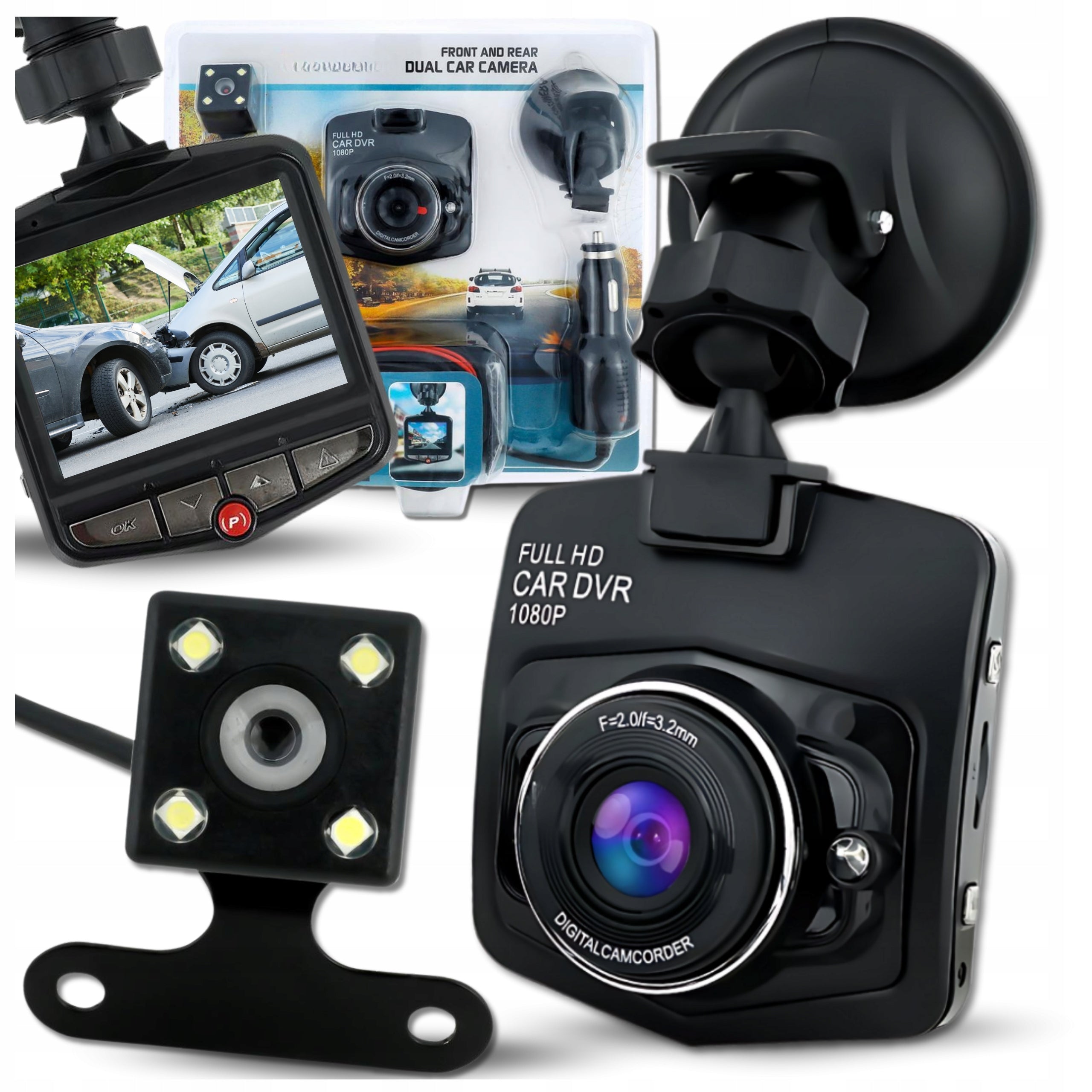 CAR CAMERA DRIVING RECORDER FRONT + REAR 2IN1 WITH LCD FULL HD 120°
