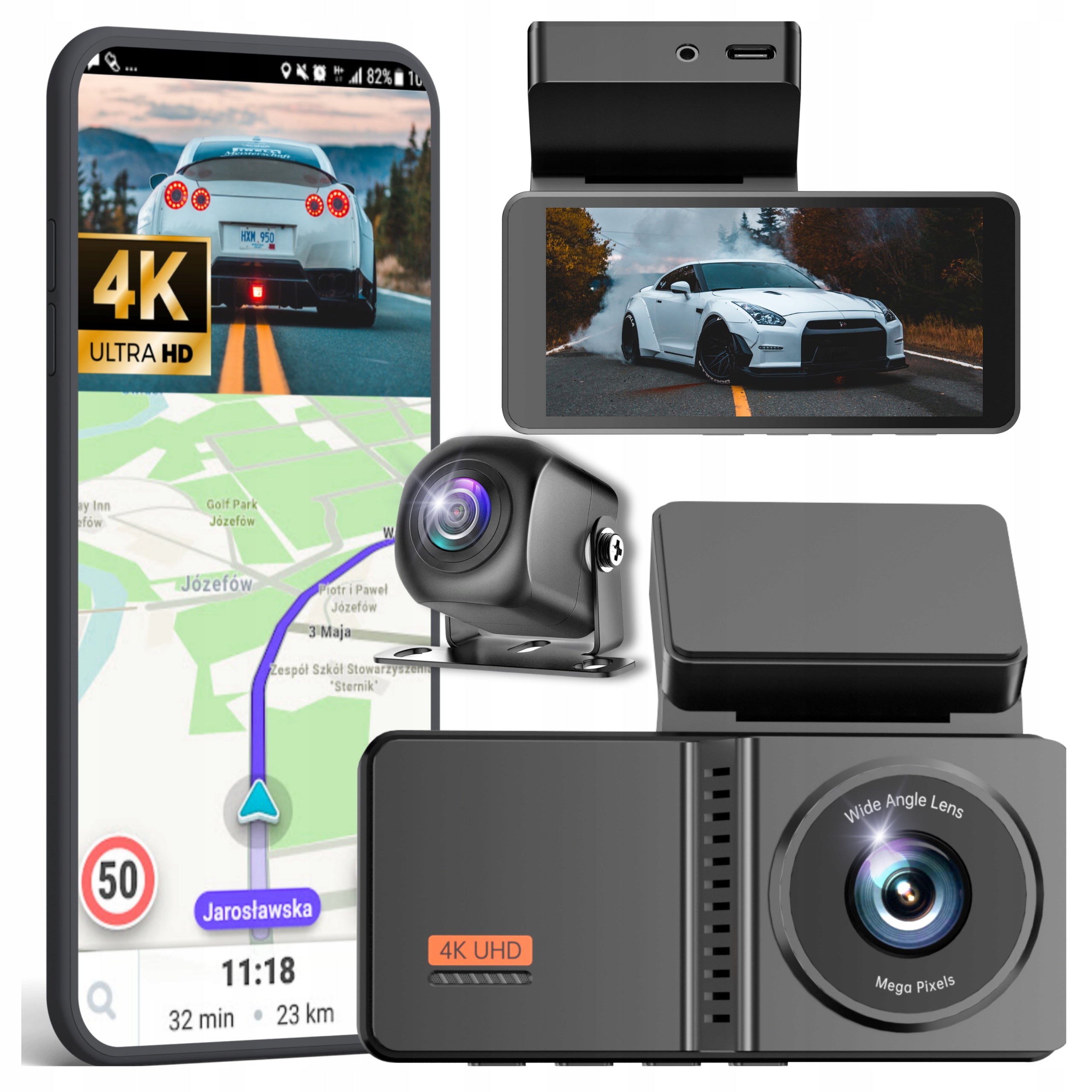 CAR CAMERA VIDEO RECORDER 4K GPS WIFI REVERSING CAMERA MENU PL