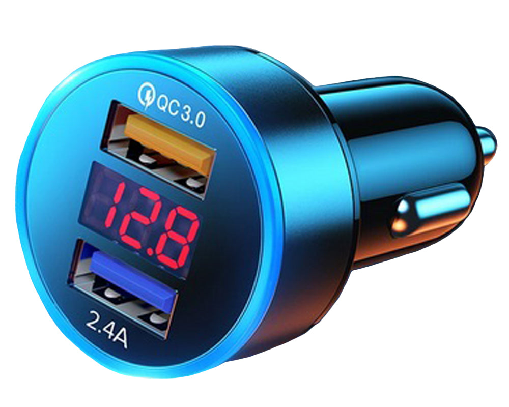 CAR CHARGER 2 x USB QC 3.0 LED Voltmeter LED Backlight
