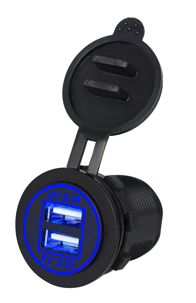 CAR CHARGER 2x USB 4,2A PANEL CIGARETTE LIGHTER SOCKET LED BLUE