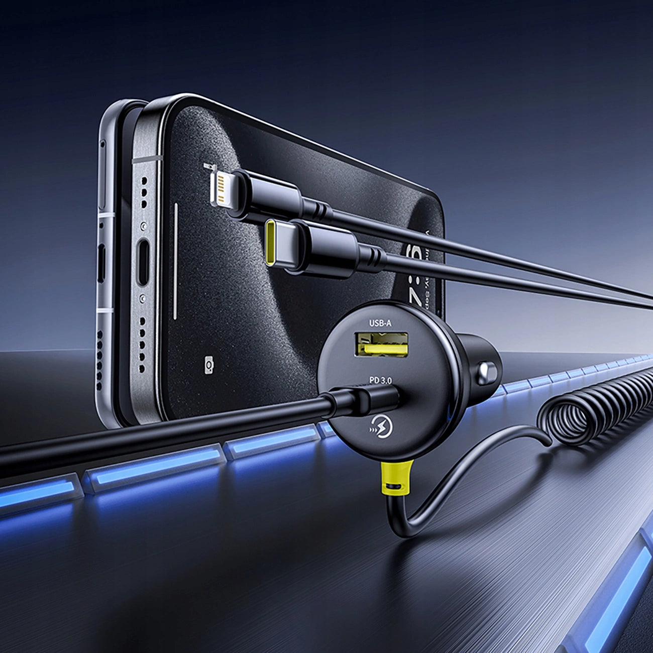 CAR CHARGER BASEUS USB-C USB-A PD 60W LIGHTNING USB-C CABLE Manufacturer Baseus