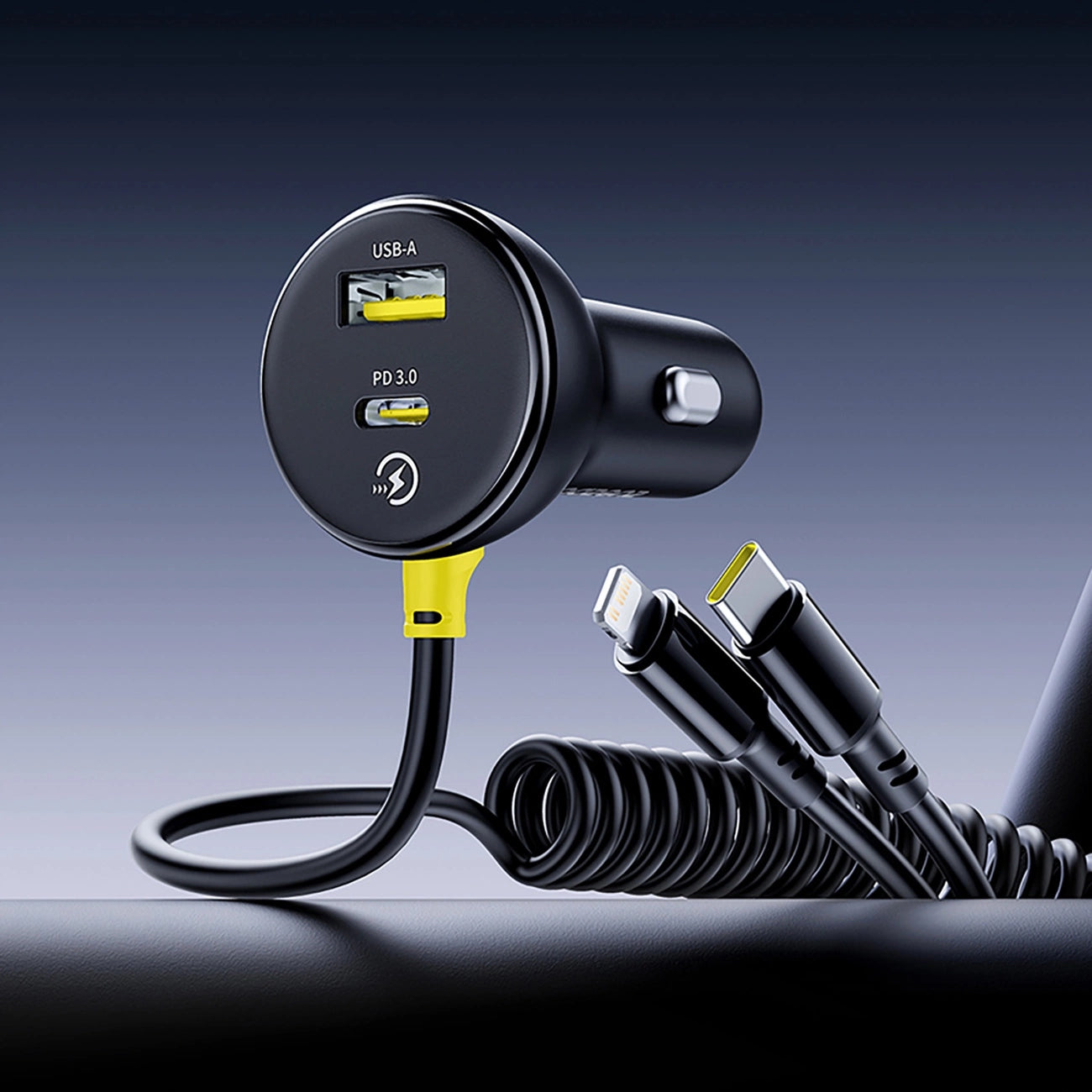 CAR CHARGER BASEUS USB-C USB-A PD 60W LIGHTNING USB-C CABLE Packaging status original