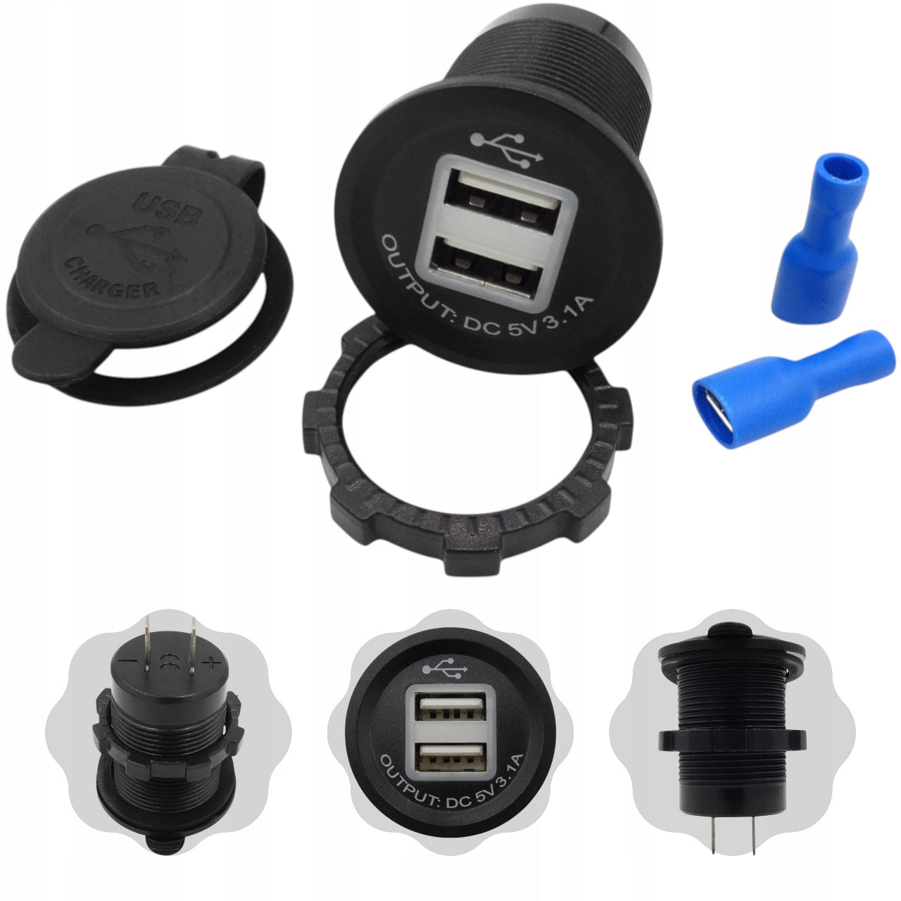 CAR CHARGER FOR BUILT-IN CAR 12V 24V USB 3.1A LED ORANGE