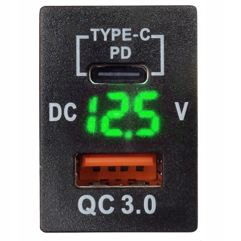 CAR CHARGER MOUNTING USB 12V-24V QC3.0 PD GREEN VOLTMETER Manufacturer no brand