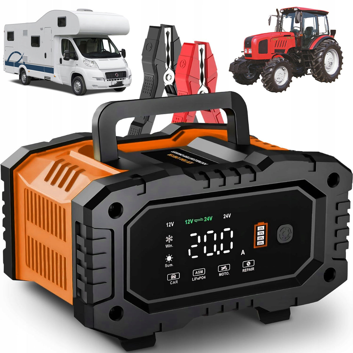 CAR CHARGER SMART CONVENIENT LCD AND PULSE FUNCTION 12V 24V 10A