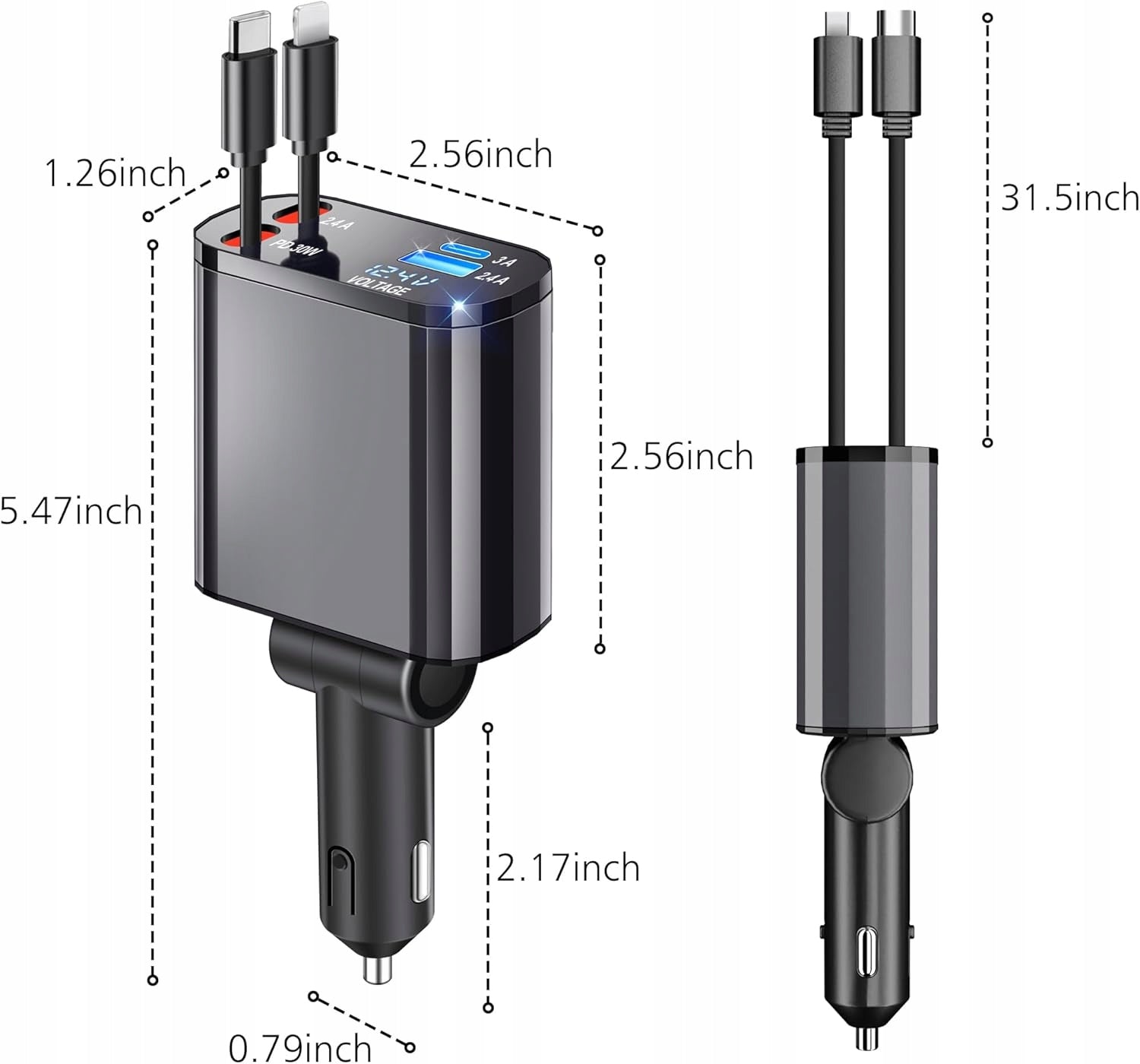 CAR CHARGER STRONG FAST 4IN1 RETRACTOR 120W USB C FOR PHONE Manufacturer code Ładowarka Samochodowa 4w1 Zwijana 60W