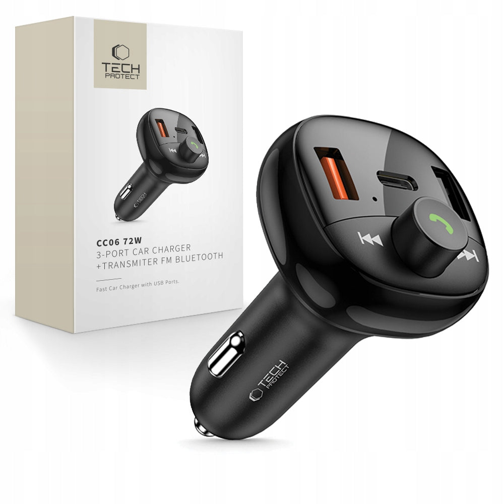 CAR CHARGER TRANSMITTER FM BLUETOOTH 3 PORTS + USB-C CABLE 100CM Packaging status original
