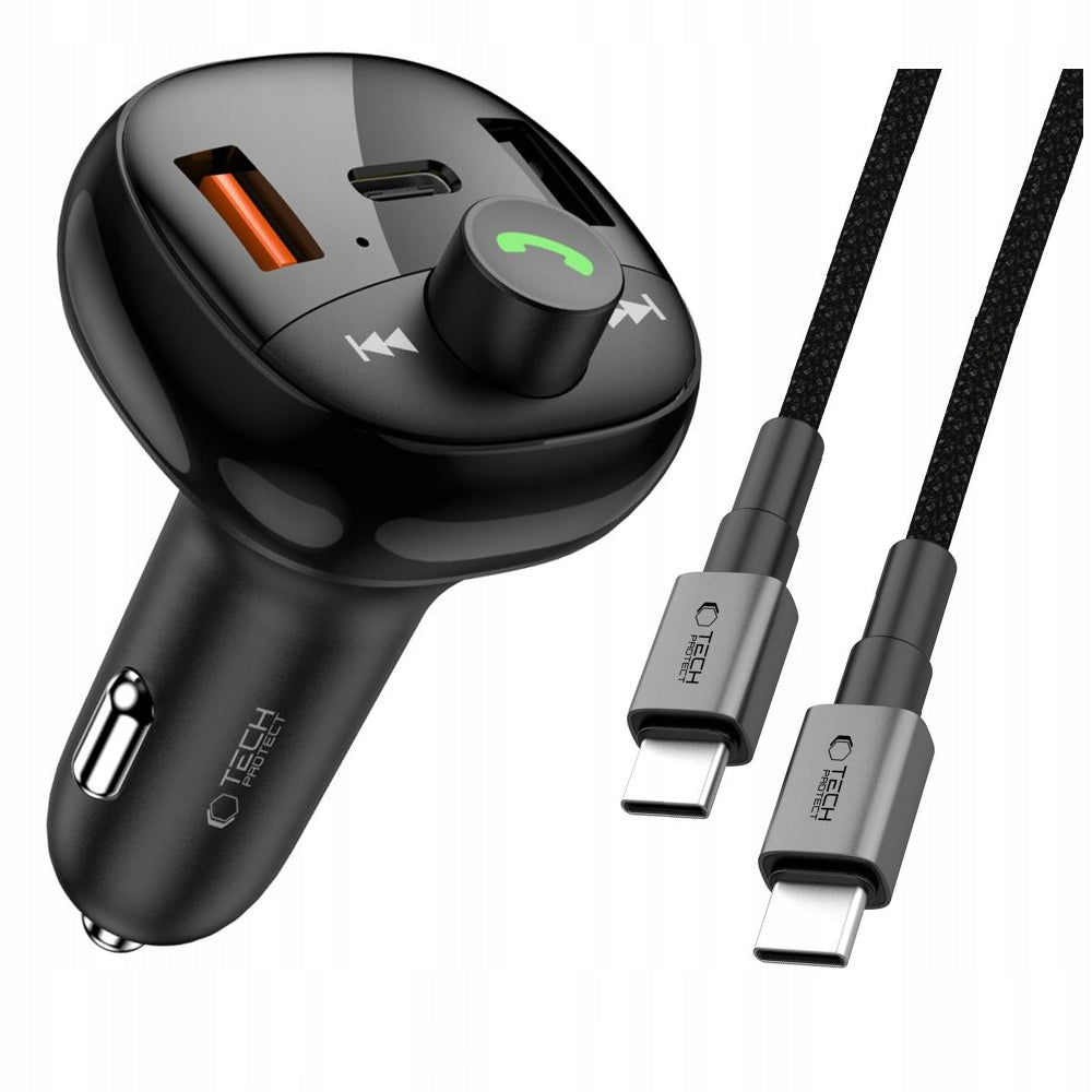 CAR CHARGER TRANSMITTER FM BLUETOOTH 3 PORTS + USB-C CABLE 100CM