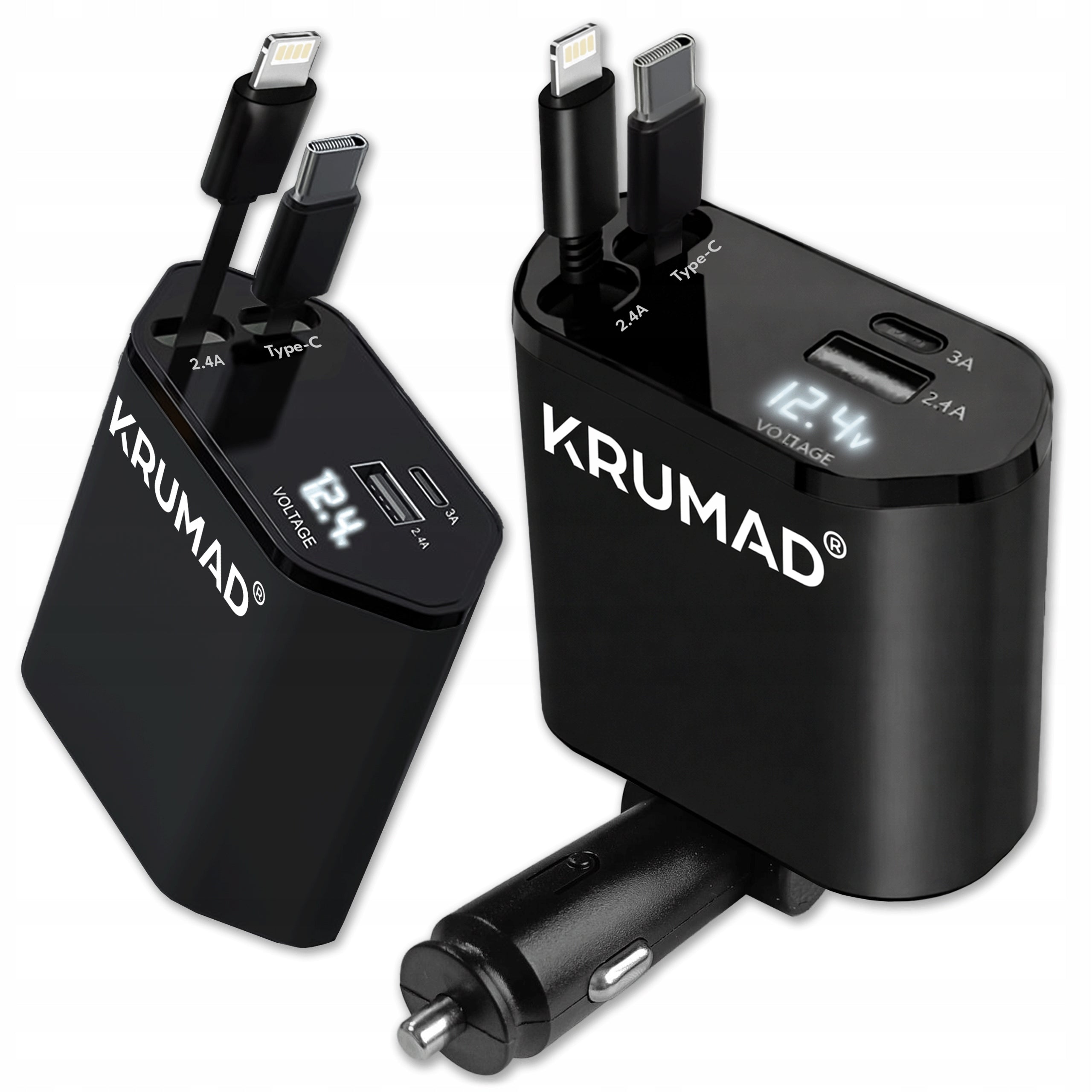 CAR CHARGER USB C 4IN1 WITH CABLES RETRACTOR 120W FAST CHARGING Packaging status original