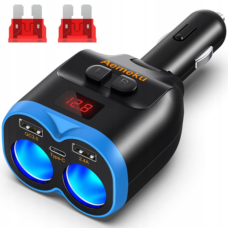 CAR CIGARETTE LIGHTER SPLITTER 3X USB 3 QC WITH 12-24V VOLTMETER