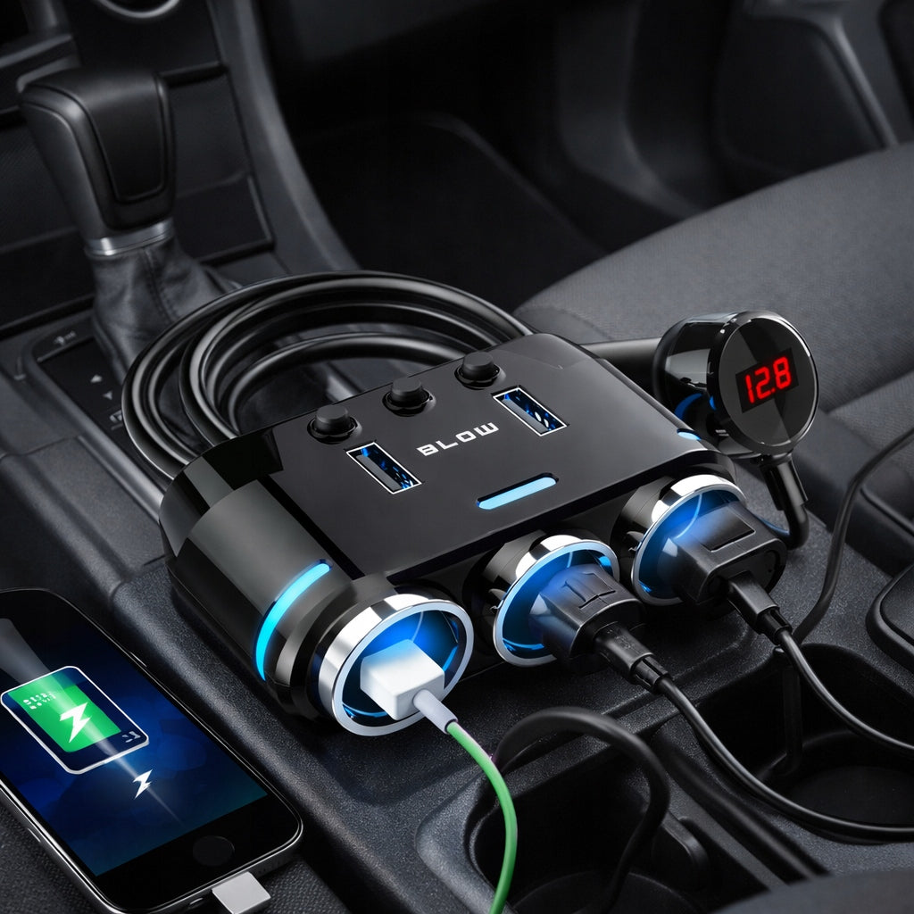 CAR CIGARETTE LIGHTER SPLITTER WITH USB SOCKETS 12V 24V 100W Packaging status original