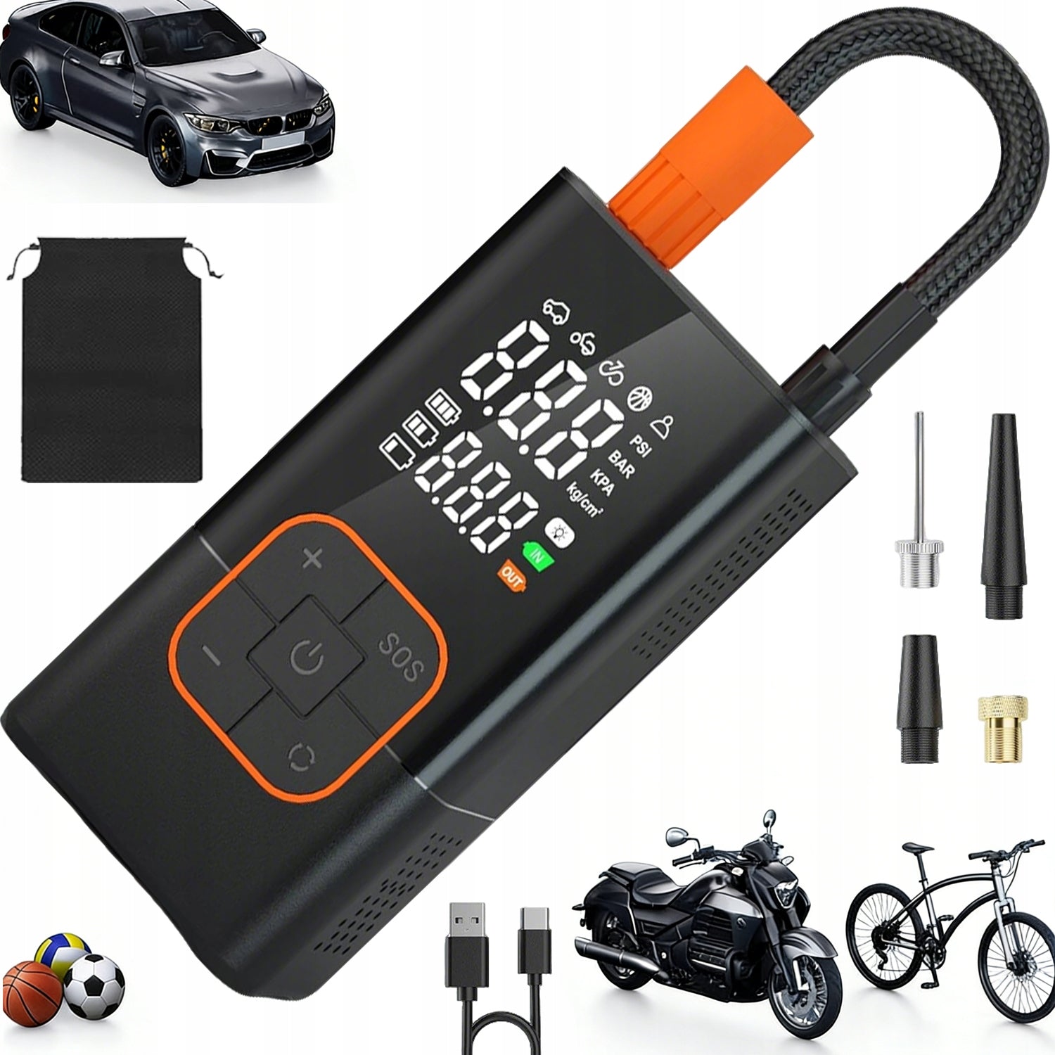 CAR COMPRESSOR BATTERY PUMP 150PSI FOR BICYCLE BALL CAR TIRES
