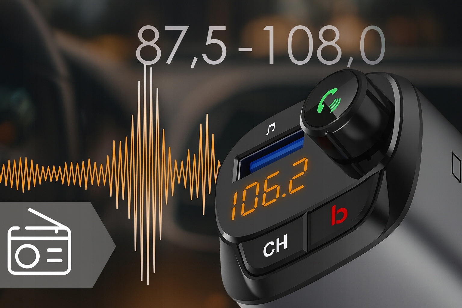 CAR FM TRANSMITTER HANDSFREE BT5.0 3xUSB QC3.0 BASS BOOST Packaging status original