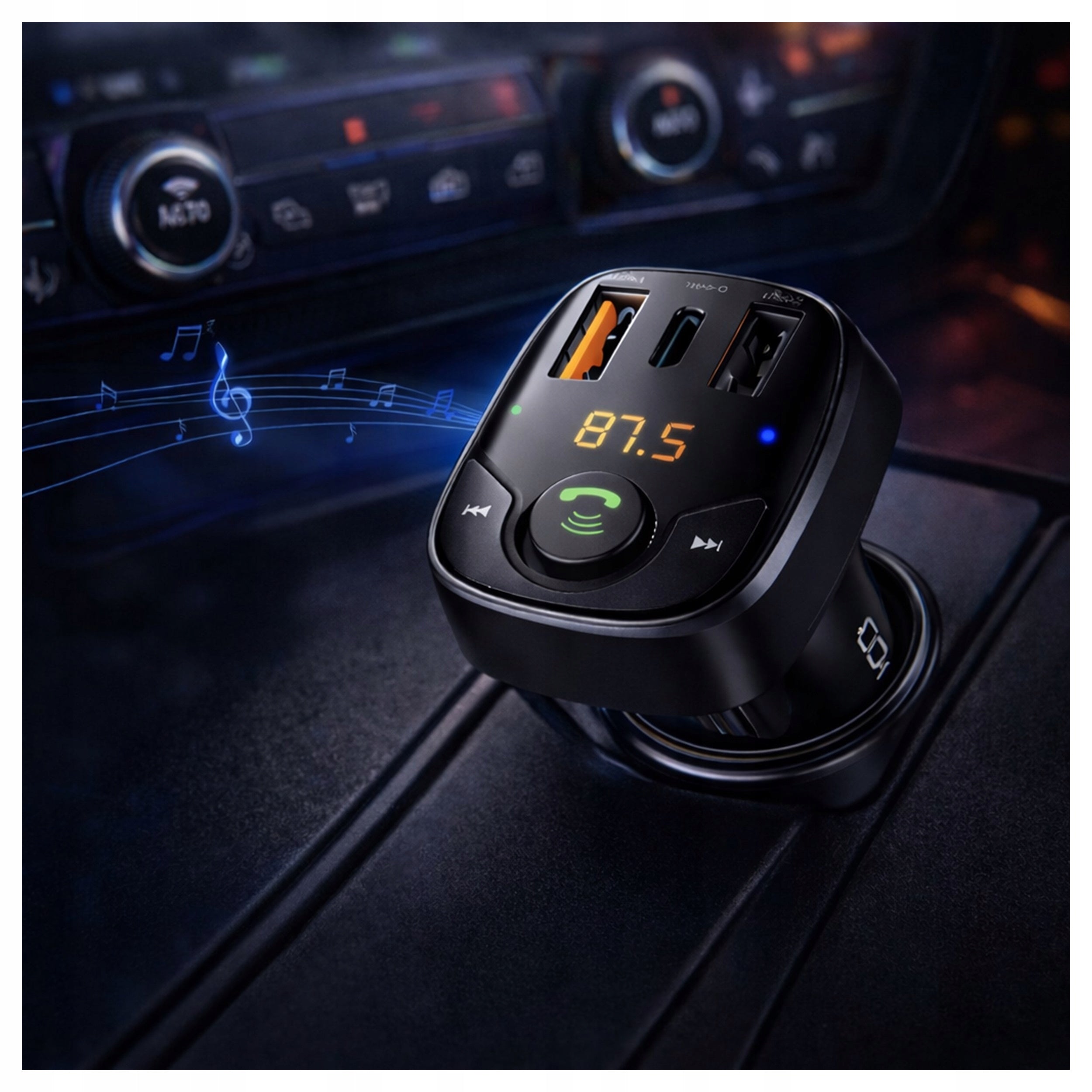 CAR FM bluetooth transmitter BT 5.0 2x USB A type C SD 36W CHARGER Manufacturer code x526 transmiter samochodu bezprzewodowy Audio