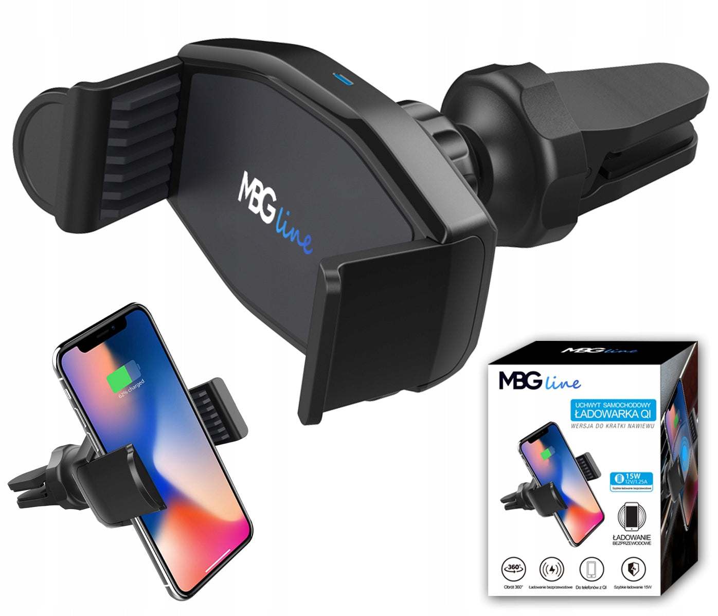 CAR HOLDER WITH 15W QI INDUCTIVE CHARGER