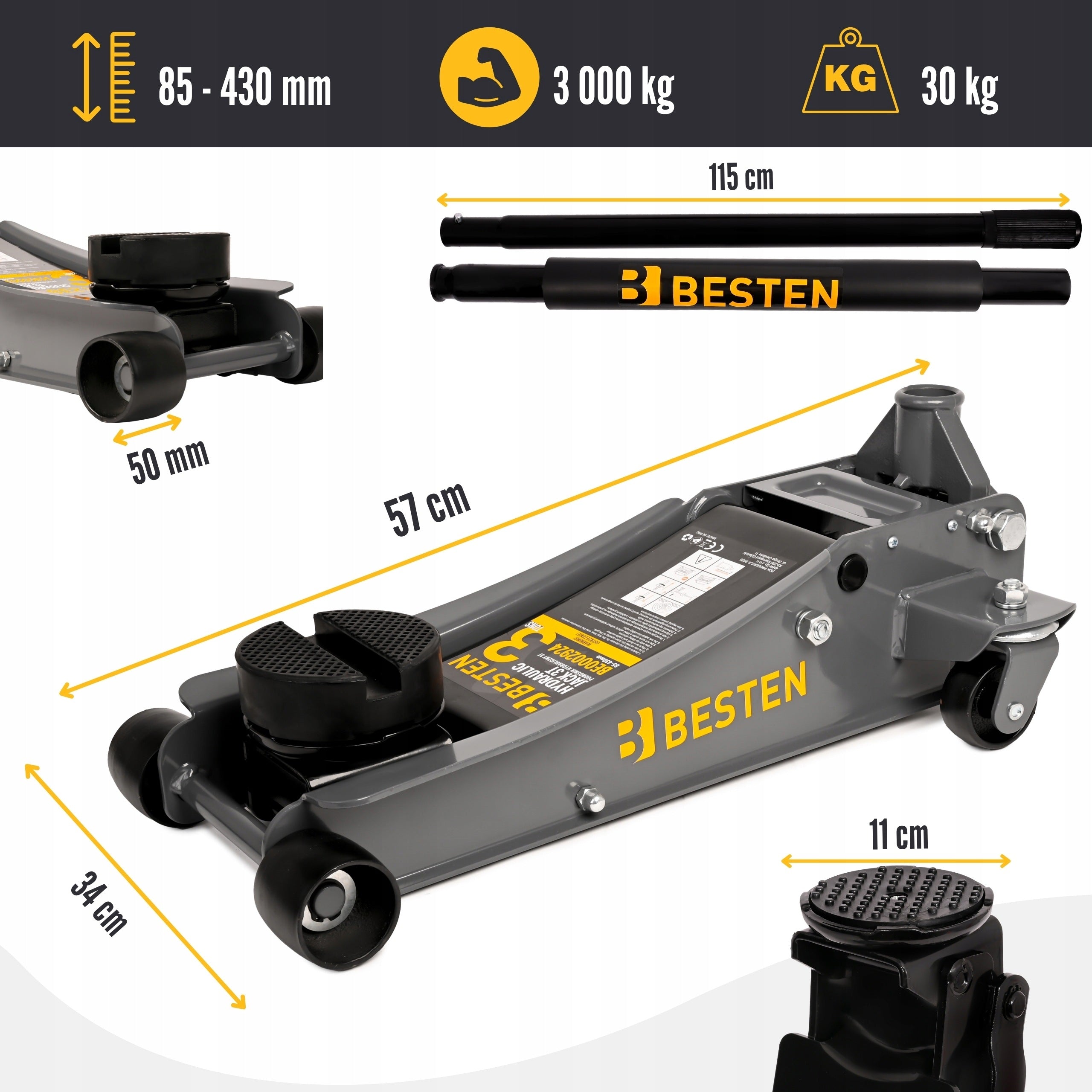 CAR JACK FROG LOW PROFILE HYDRAULIC 85-430MM 3T Manufacturer code BE0002924 PODNOŚNIK HYDRAULICZNY ŻABA 3T