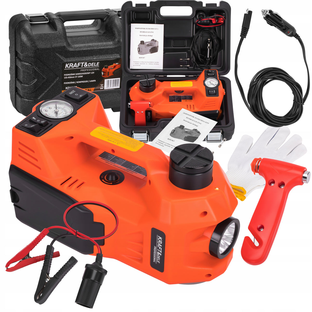 CAR LIFT 5T ELECTRIC 150W 155-450mm COMPRESSOR FLASHLIGHT 5in1