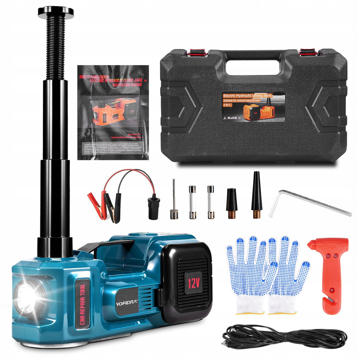 CAR LIFT Floor ELECTRIC JACK 12V 5T + Tire Inflator