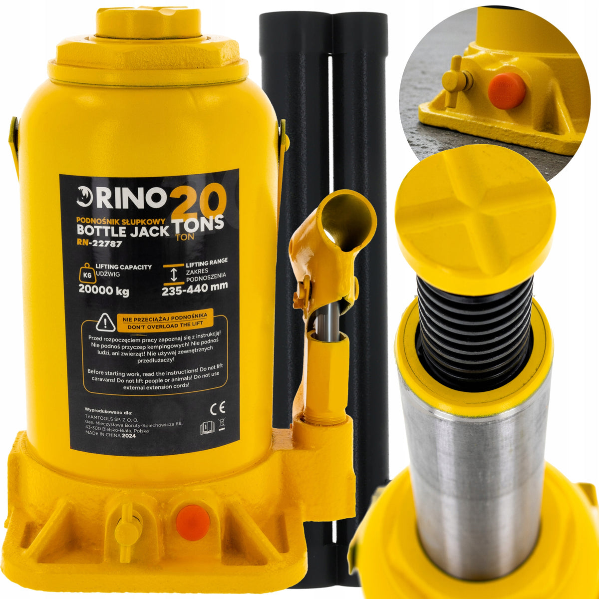 CAR LIFT HYDRAULIC BOLLARD BOTTLE JACK 20000 KG RINO