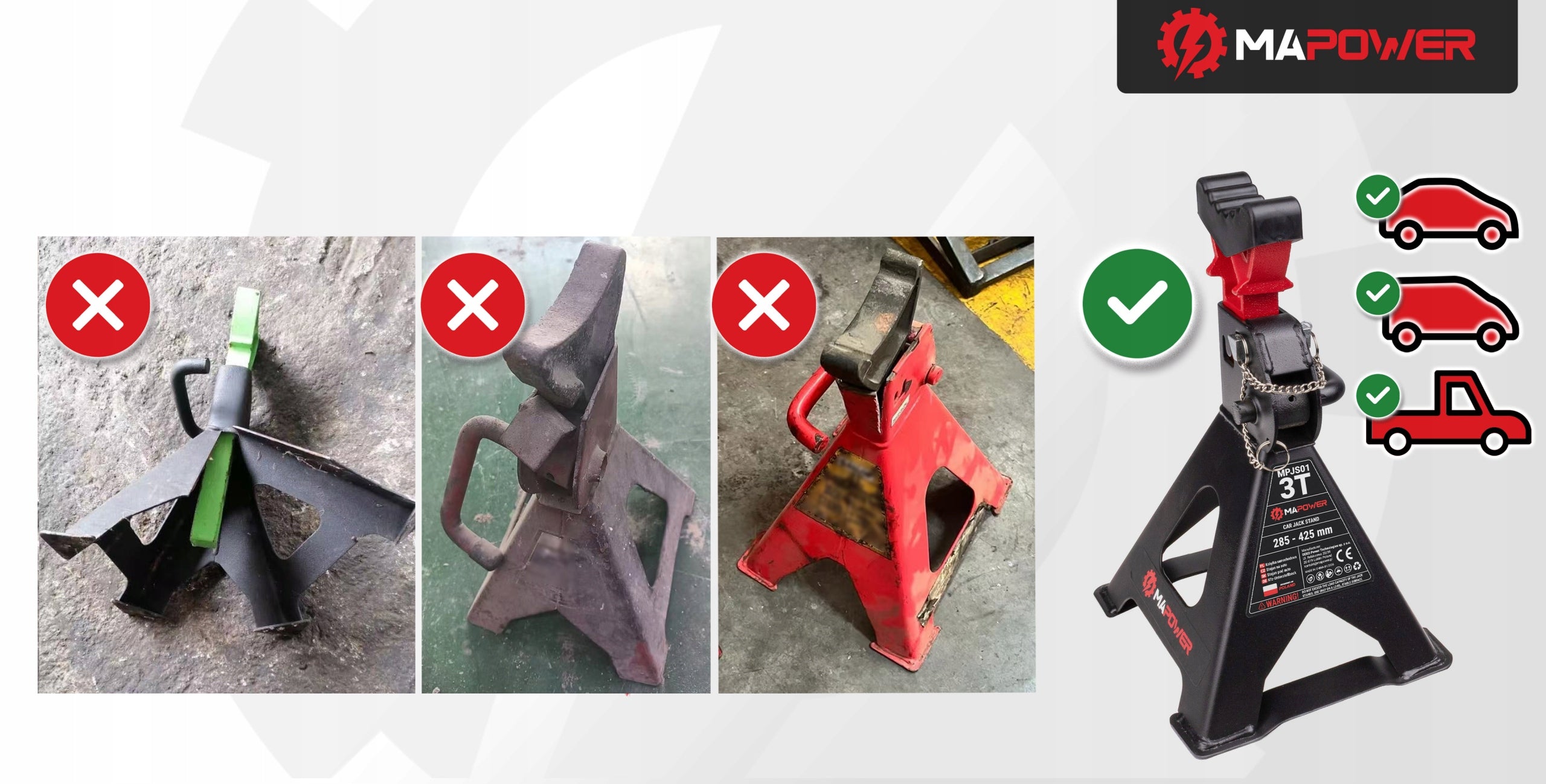 CAR MARE WORKSHOP SUPPORT STANDS LOCK [3T] 2PCS MAPOWER EAN (GTIN) 5906815320010