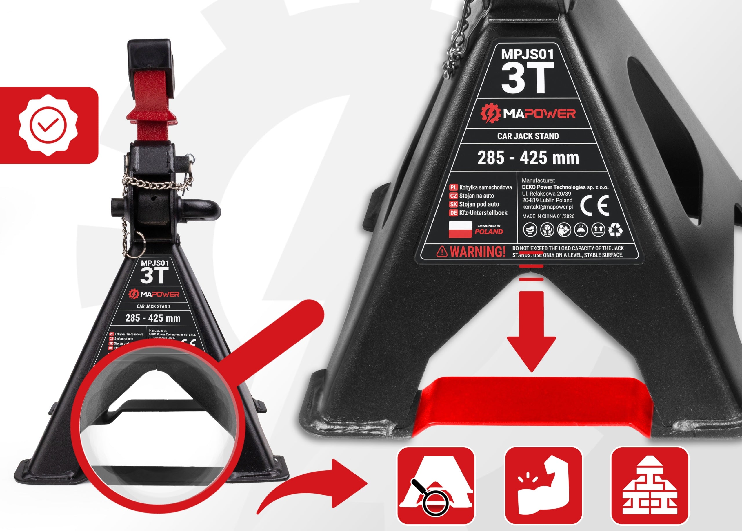 CAR MARE WORKSHOP SUPPORTS WITH RUBBER LOCK [ 3T ] 4PCS MAPOWER Brand MAPOWER