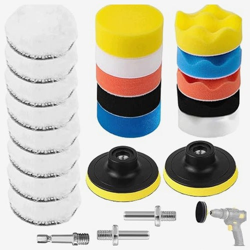 CAR POLISHING KIT 23 ELEMENTS SPONGE STEEL ADAPTERS