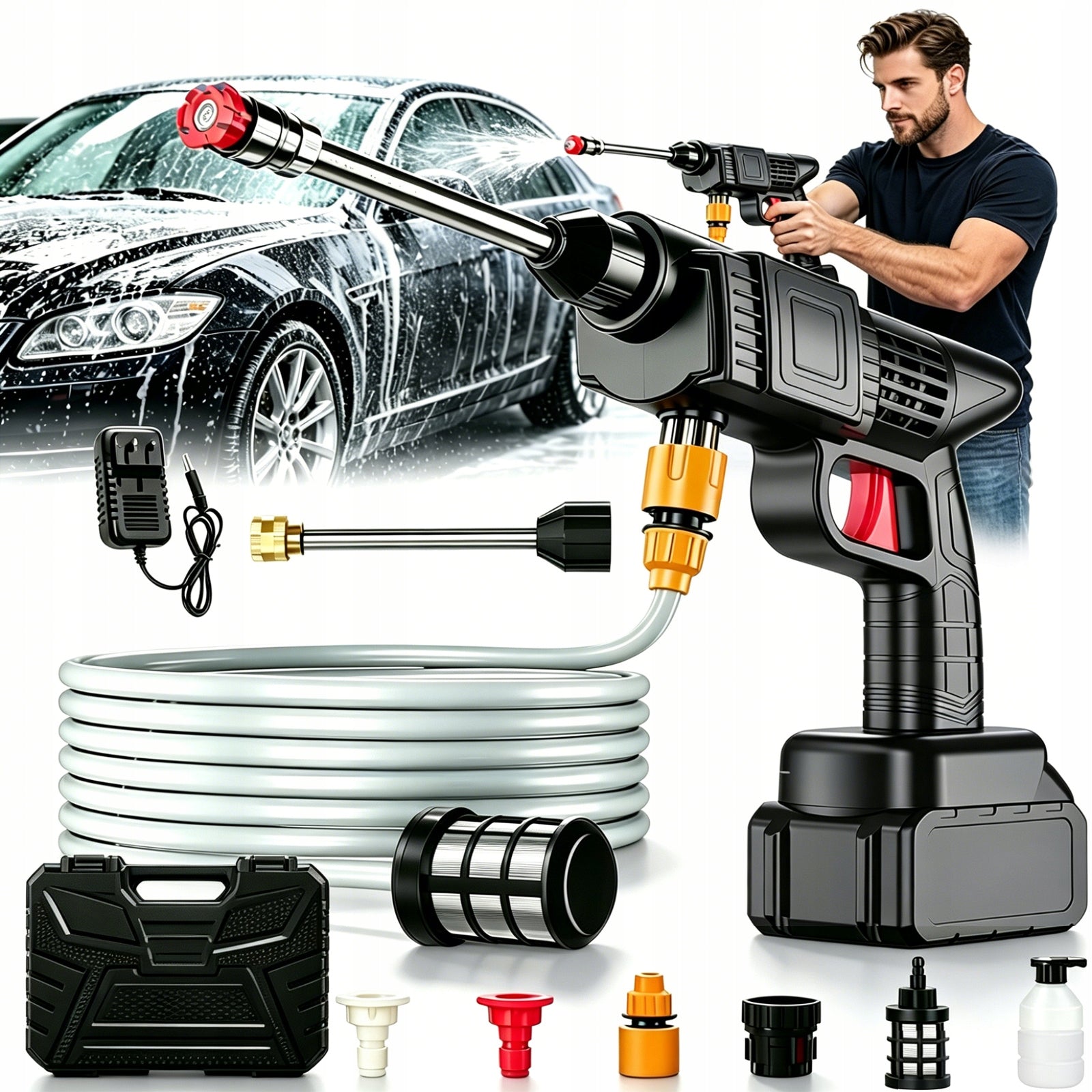 CAR PRESSURE WASHER 88VF 2 BATTERIES 1500W GUN WATER