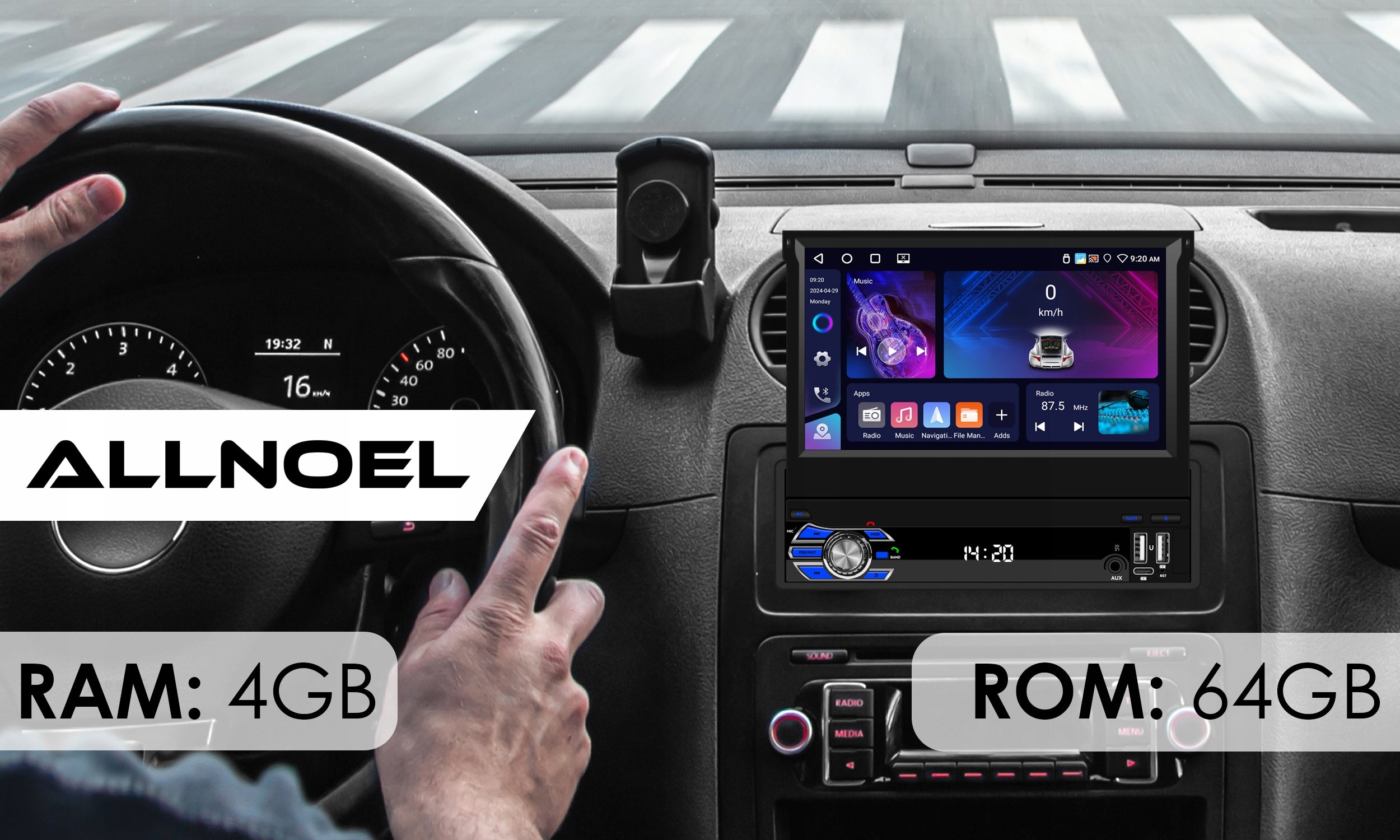 CAR RADIO 1 DIN 7'' CARPLAY ANDROID WIFI RDS RETRACTABLE SCREEN 4GB RAM Packaging status original