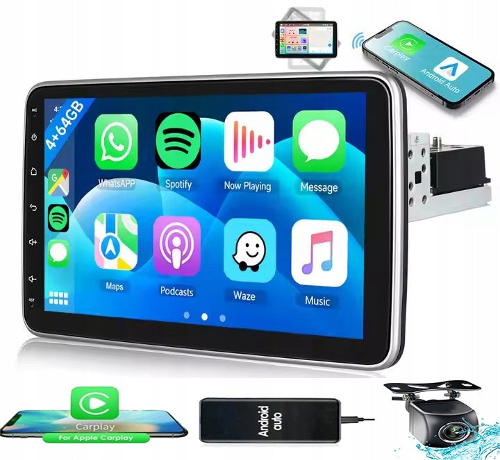 CAR RADIO 1 DIN ANDROID ROTARY CAMERA CARPLAY WIFI 4GB 64GB