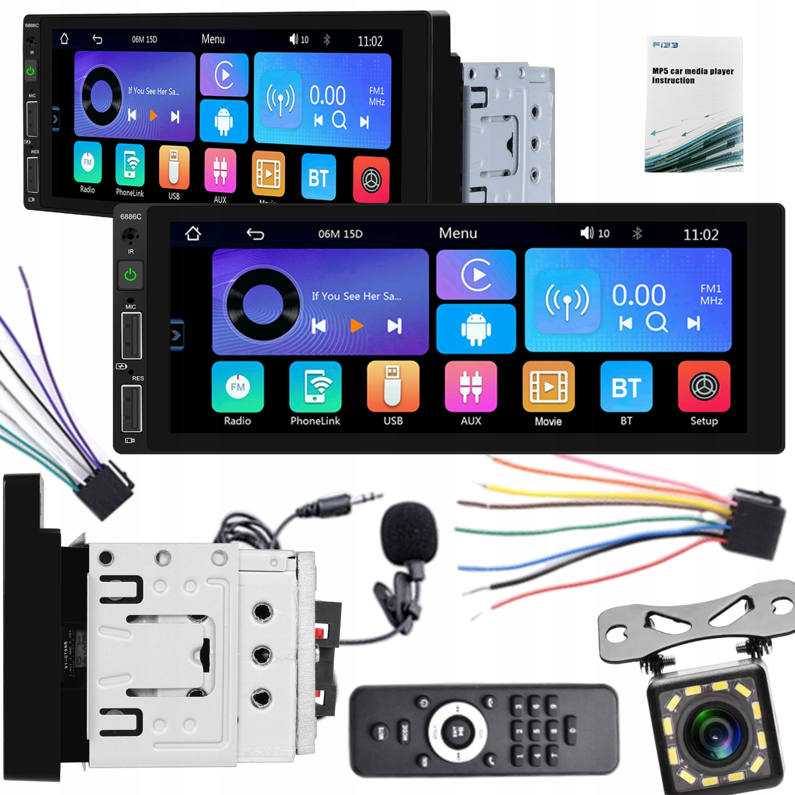 CAR RADIO 1 DIN USB ANDROID AUTO CARPLAY MIRROR LINK REVERSING CAMERA