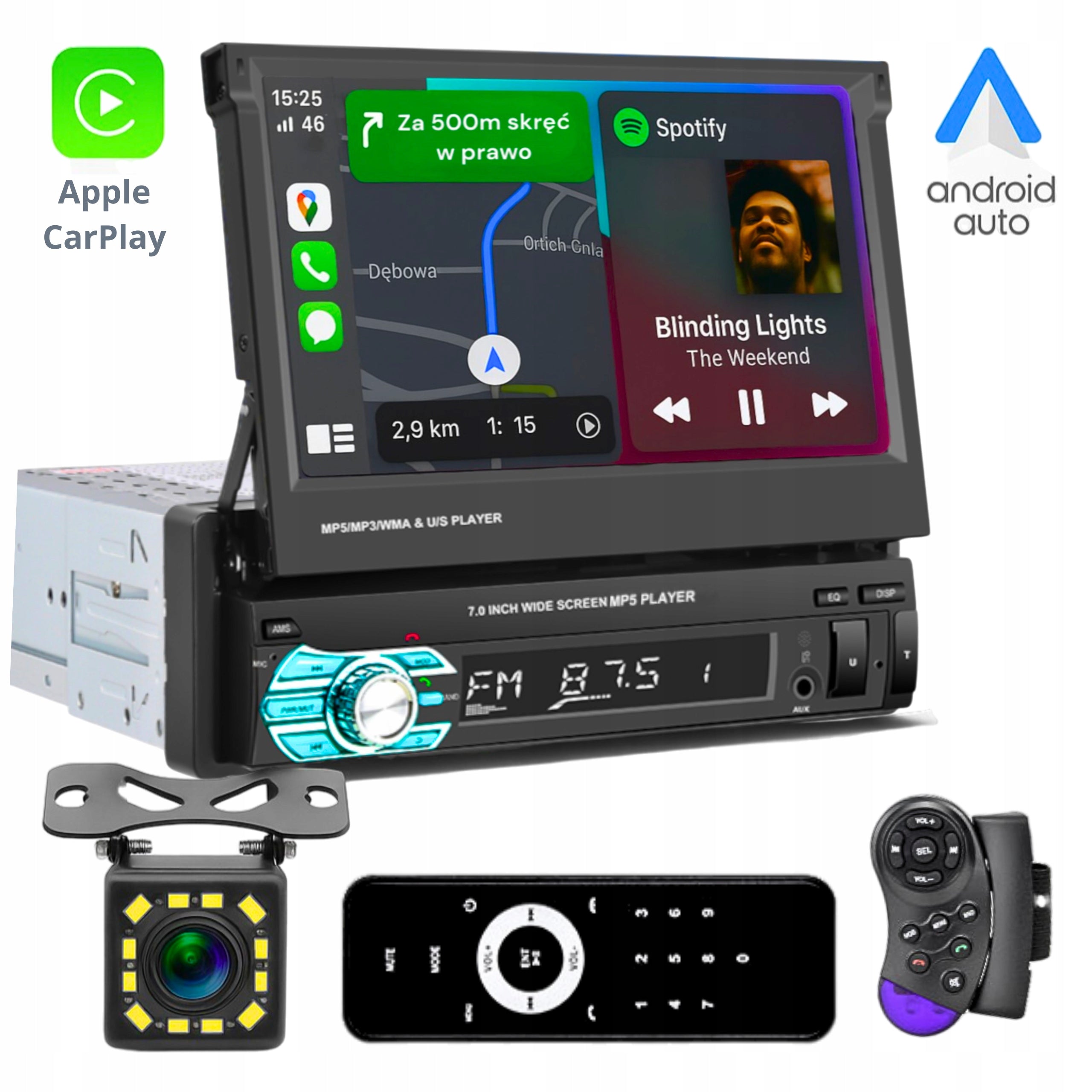 CAR RADIO 1DIN 7'' BT RETRACTABLE TOUCH SCREEN MIRROR LINK CAMERA