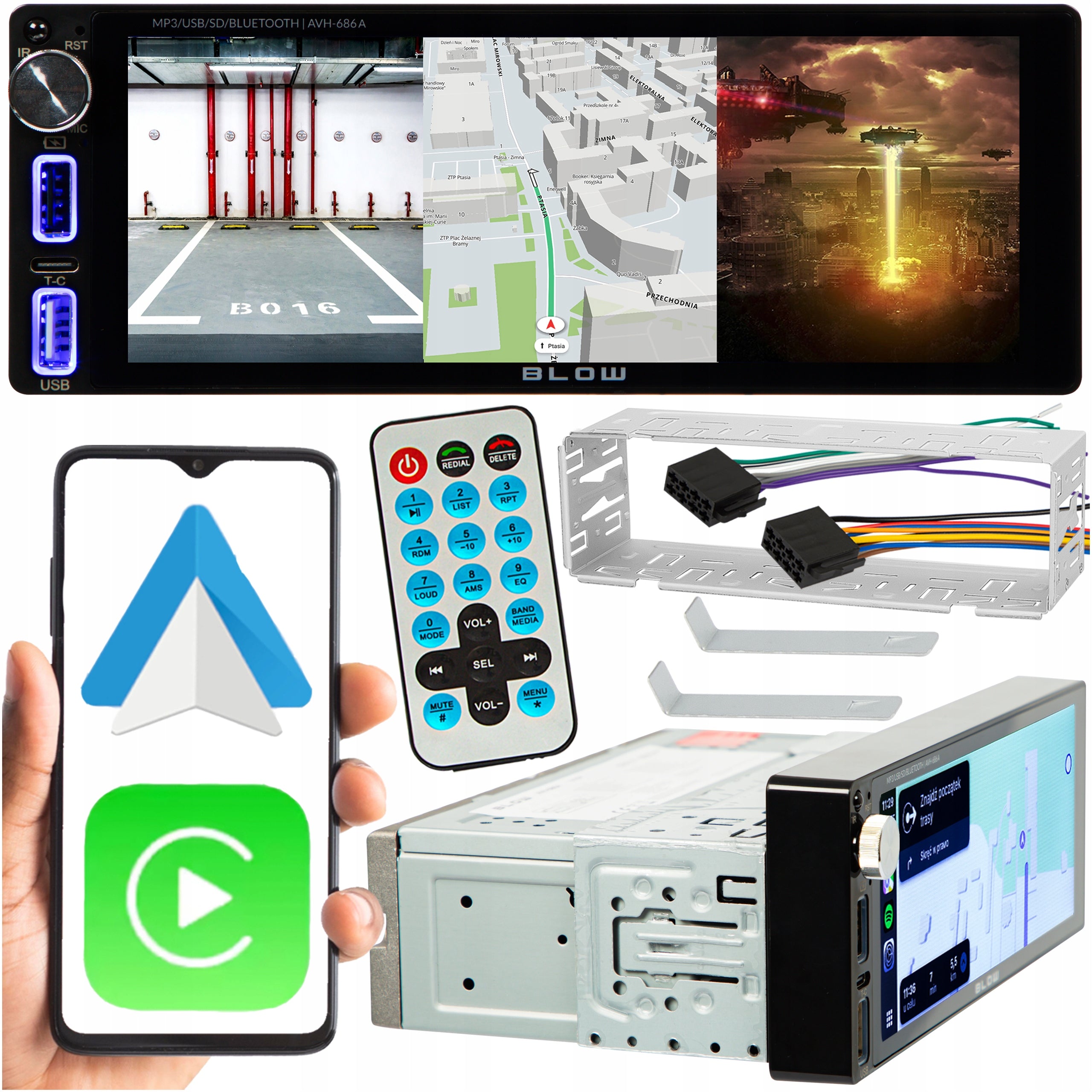 CAR RADIO 1DIN TOUCH 7 INCHES USB-C BLUETOOTH CARPLAY ANDROID AUTO