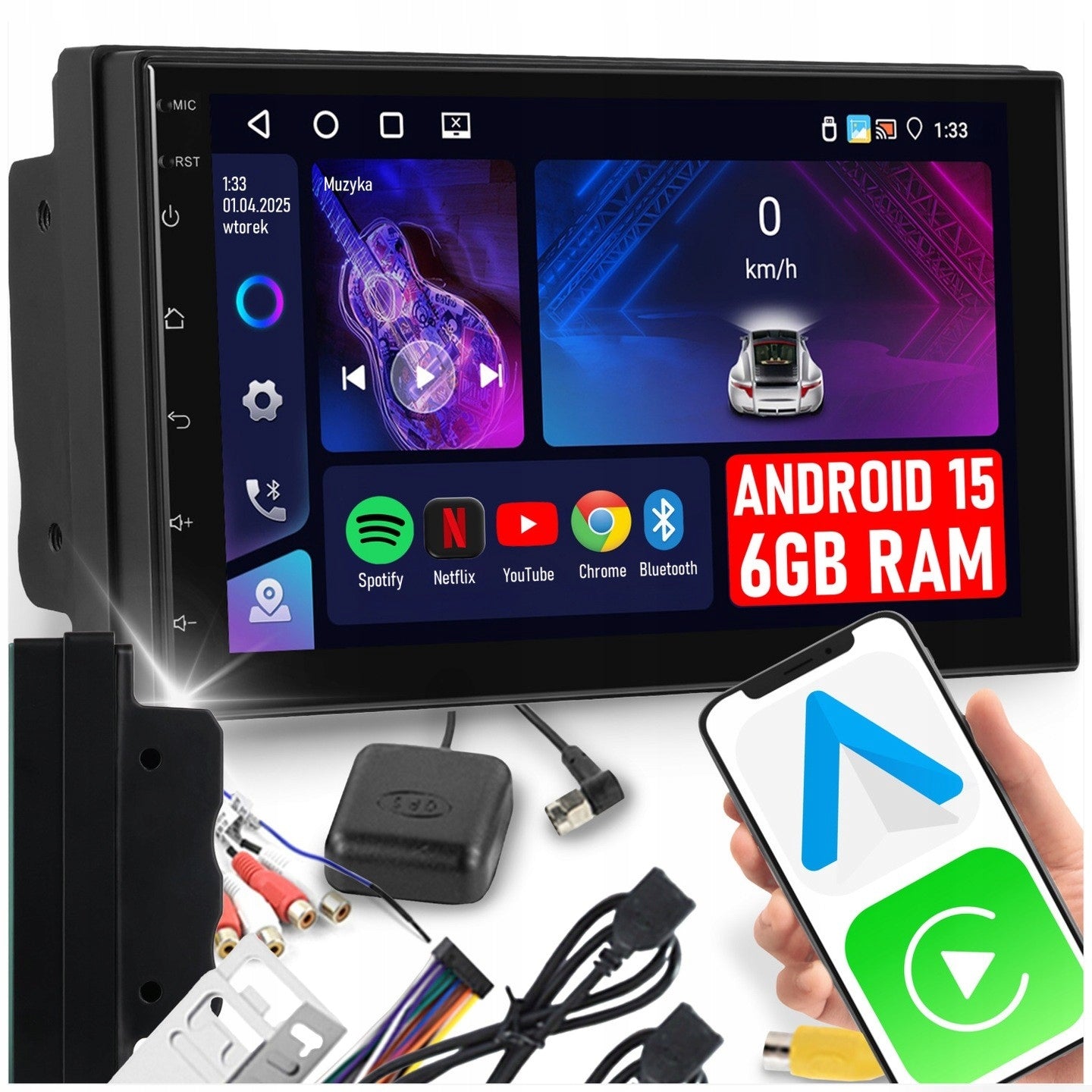 CAR RADIO 2 DIN 7'' CARPLAY ANDROID WIFI GPS TOUCH FM 6GB/128GB