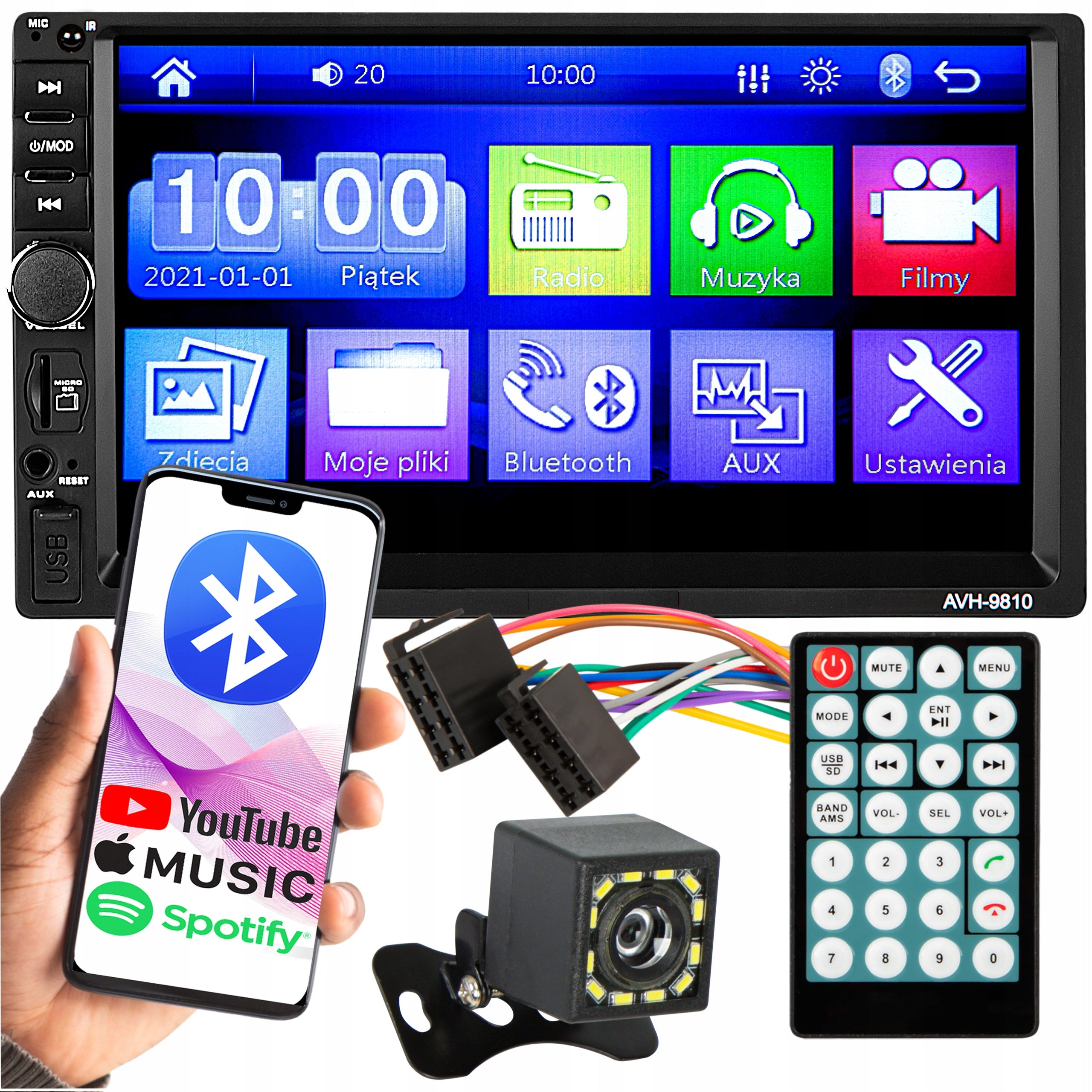 CAR RADIO BLUETOOTH 2 DIN 7 INCH RDS USB AUX MICRO SD REMOTE CONTROL 4x50W