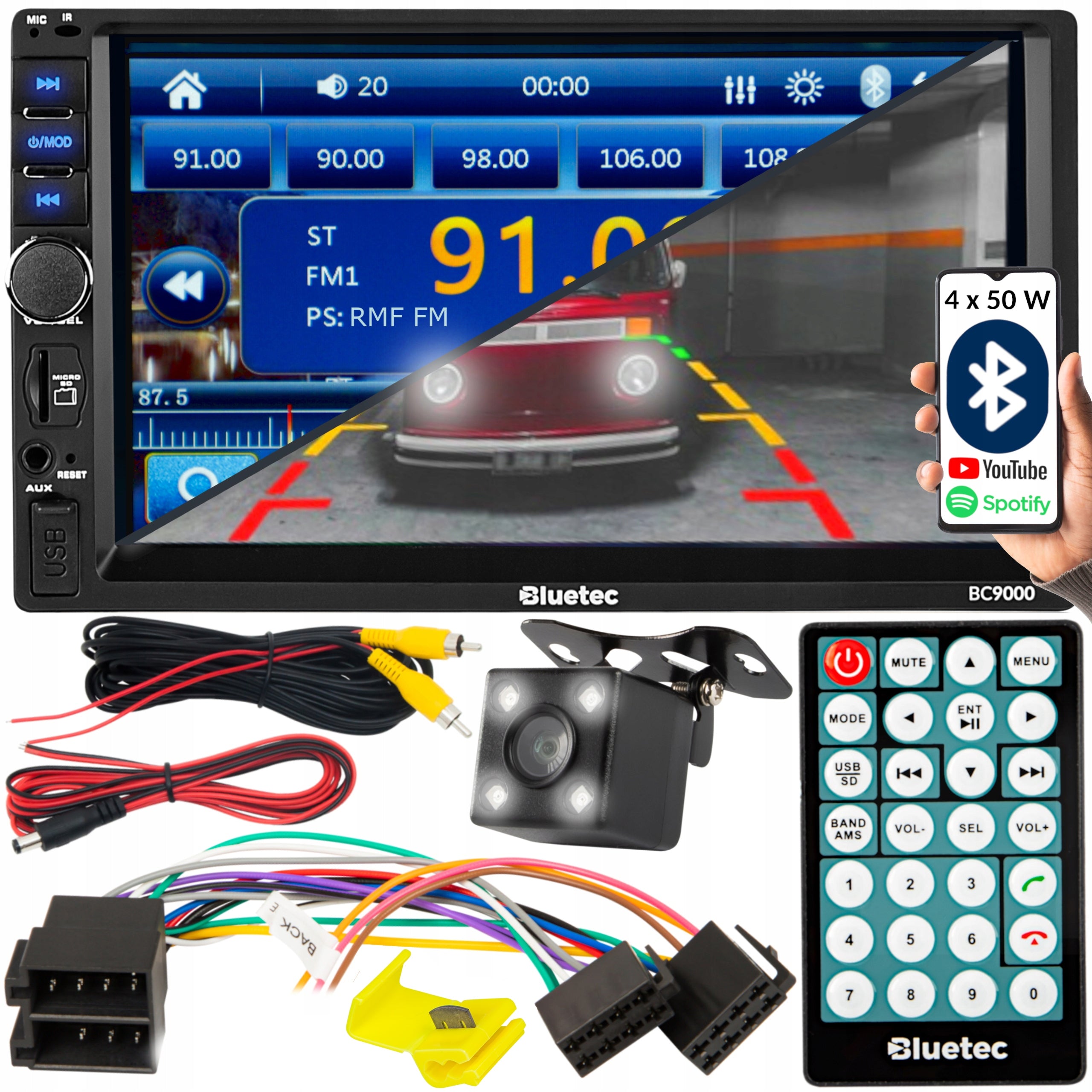CAR RADIO BLUETOOTH 2 DIN 7" RDS USB MICRO SD REVERSING CAMERA KIT