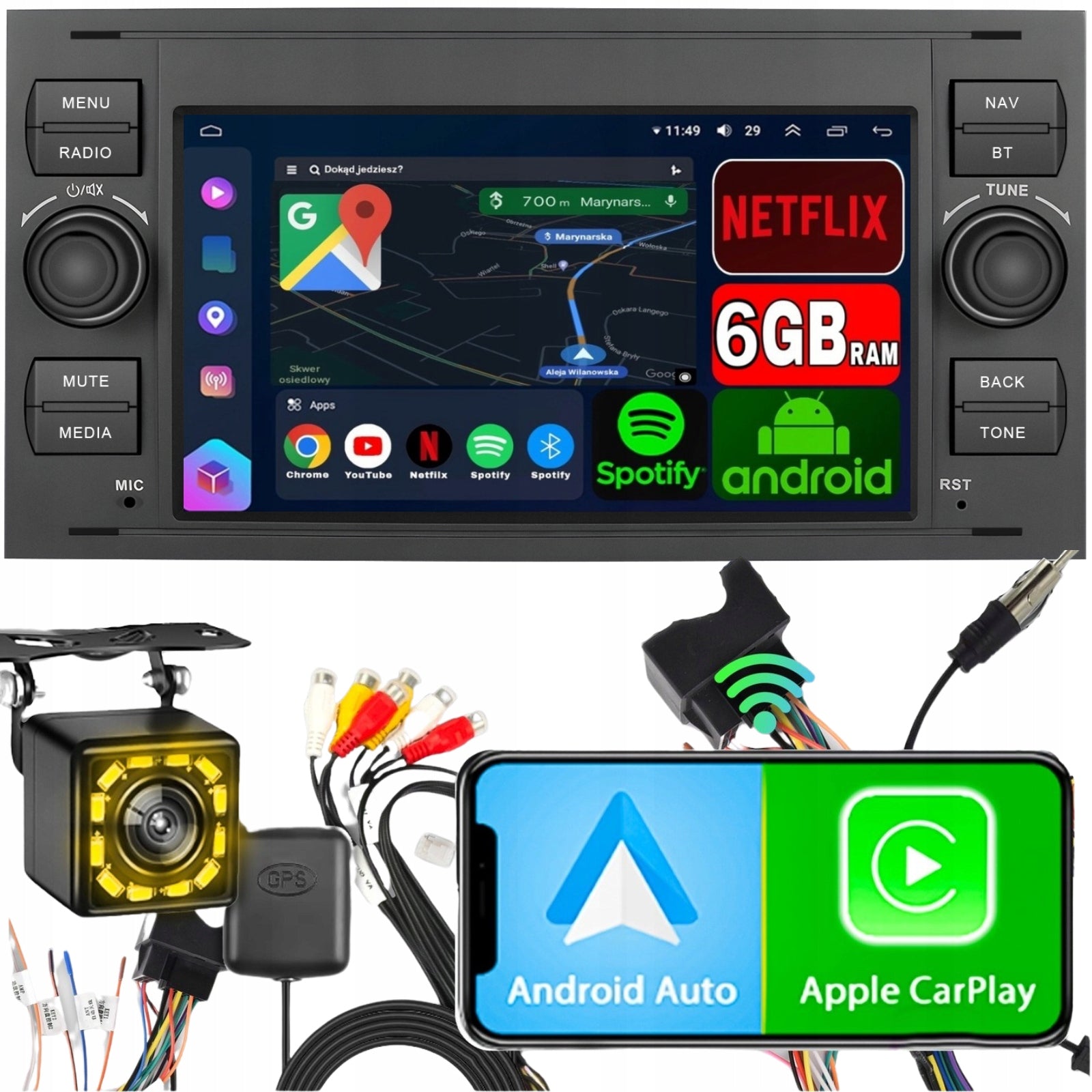 CAR RADIO FOR FORD KUGA S-MAX C-MAX CARPLAY 6GB RDS GPS WIFI ANDROID
