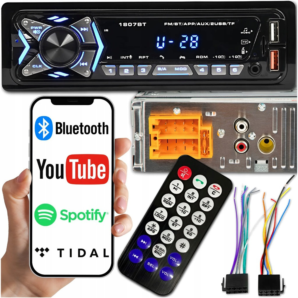 CAR RADIO USB AUX SD BLUETOOTH 1-DIN SET MICROPHONE REMOTE CONTROL BATTERY Packaging status original