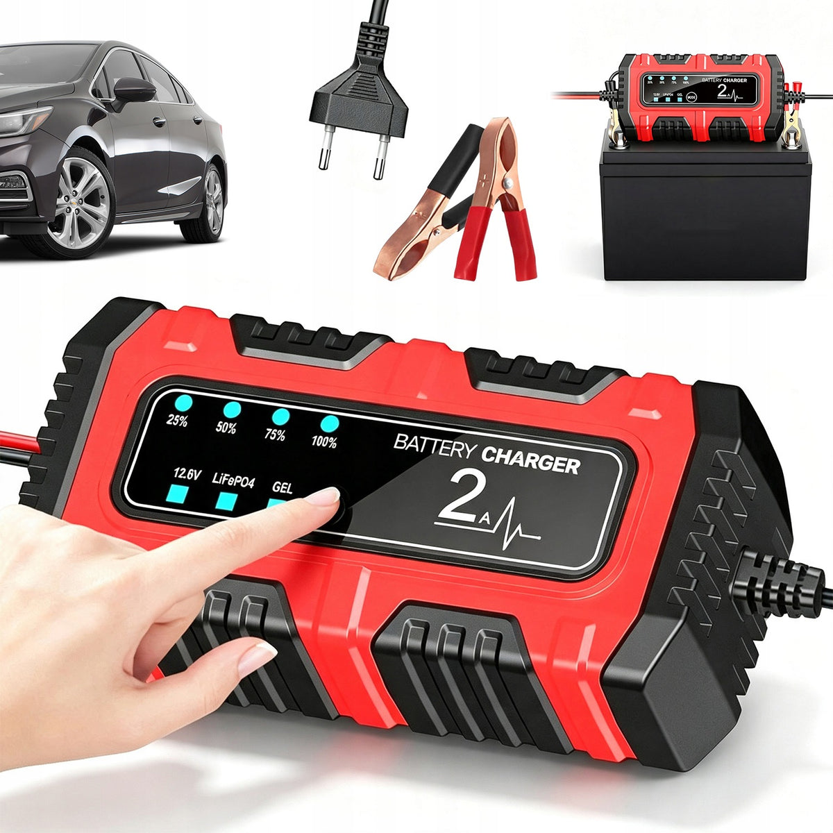 CAR RECTIFIER AUTOMATIC 12V CHARGER RED WITH COOLING