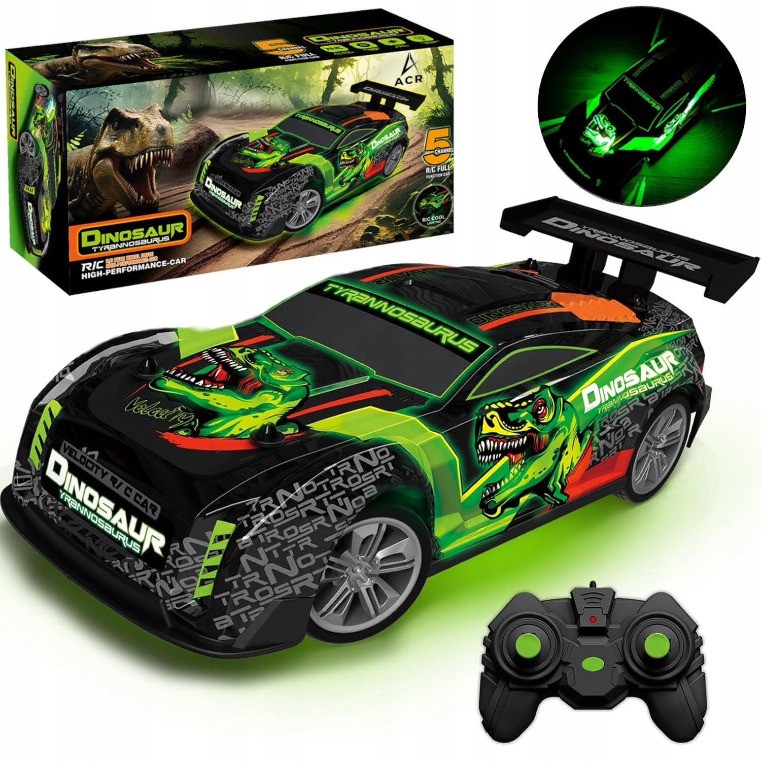CAR REMOTE CONTROLLED DINOSAUR RACING CAR RC PILOT 2,4 LED GIFT