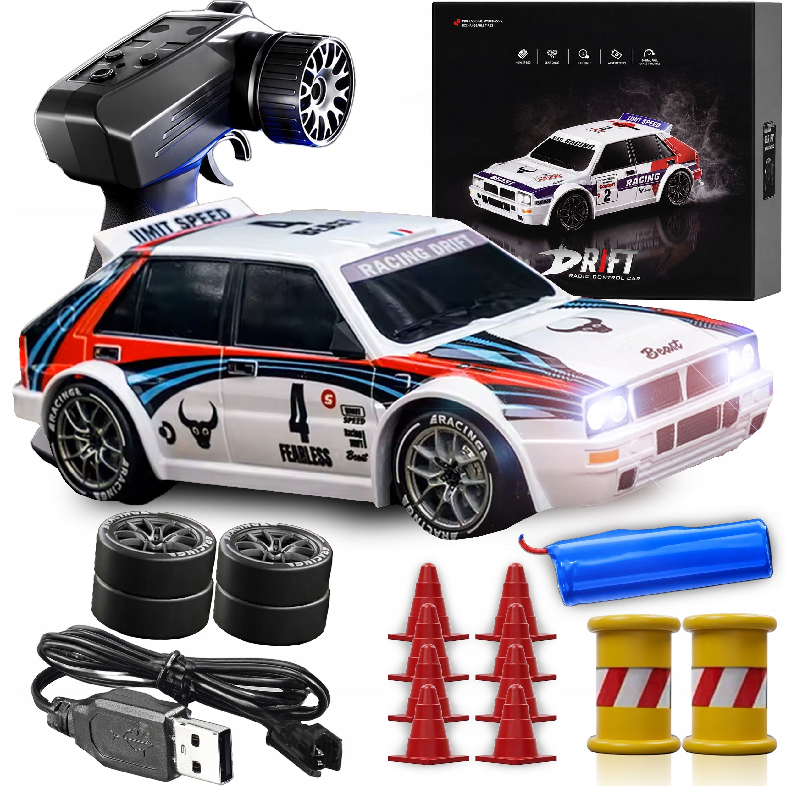 CAR REMOTE CONTROLLED LARGE AUTO RC DRIFT 4X4 + 10XOBSTACLES 8xOPON