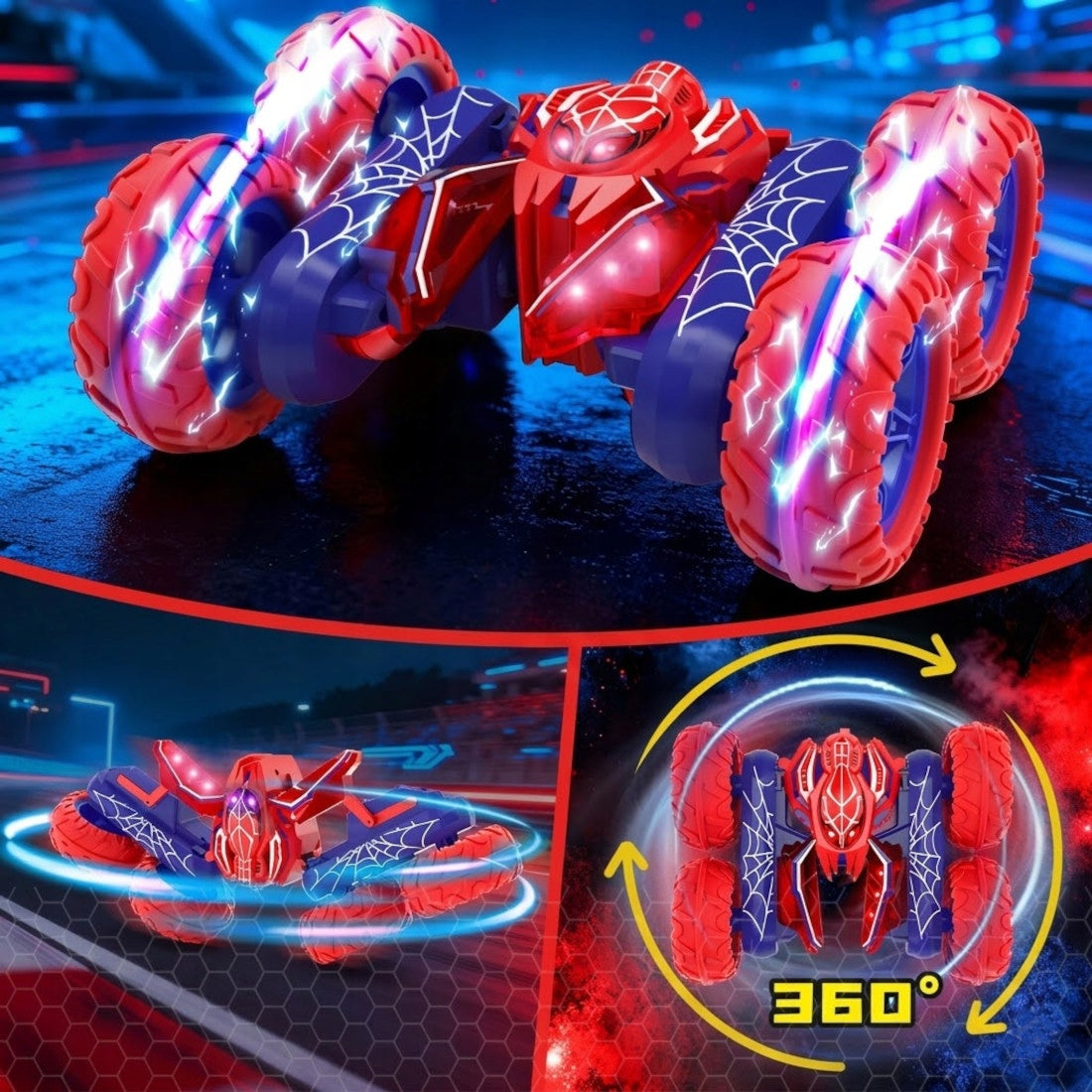 CAR REMOTE CONTROLLED RC STUNT CAR AUTO SPIDER FAST 4X4 360 REMOTE CONTROL LED Packaging status original