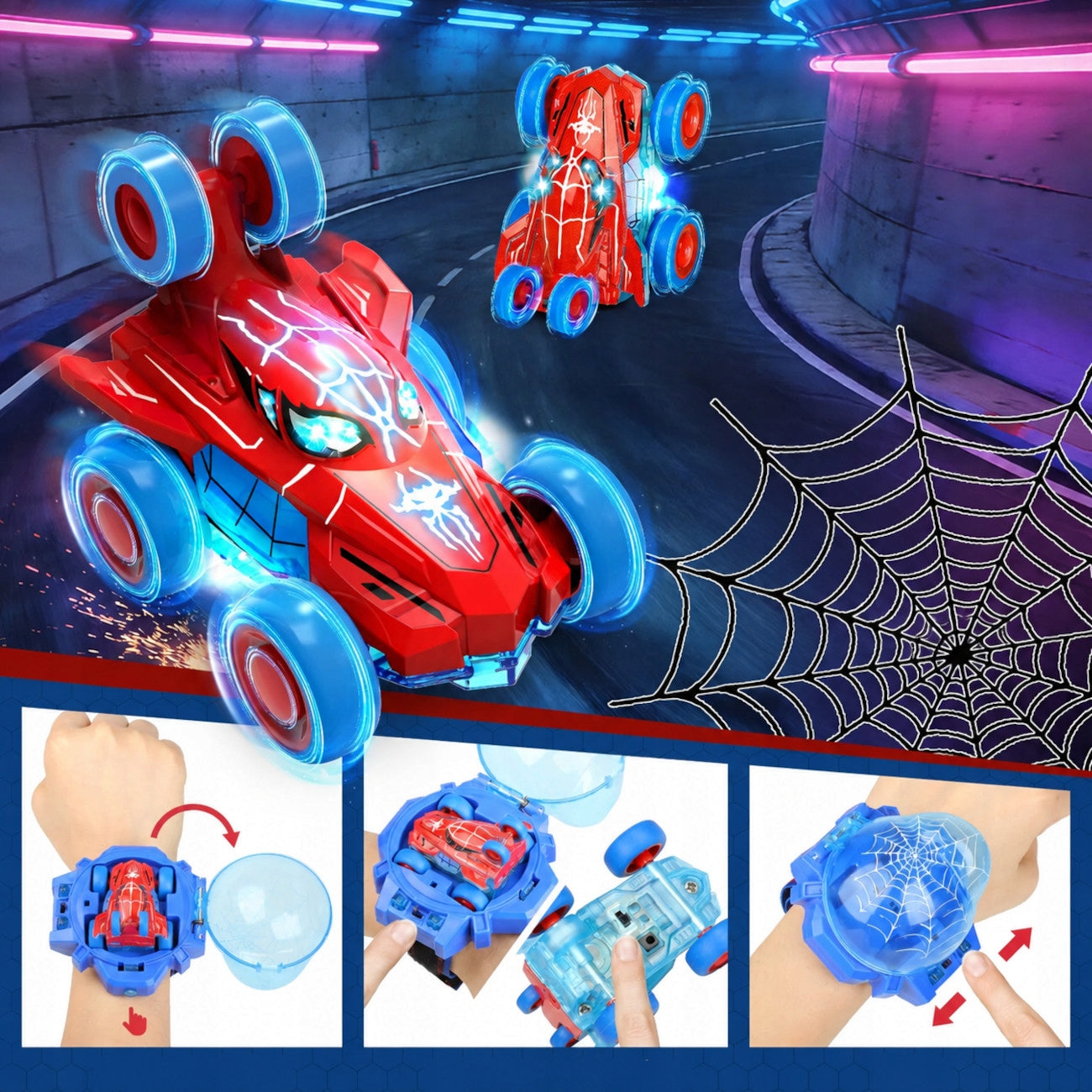 CAR REMOTE CONTROLLED RC WATCH TOY CAR SPIDER LED GIFT Kind driving