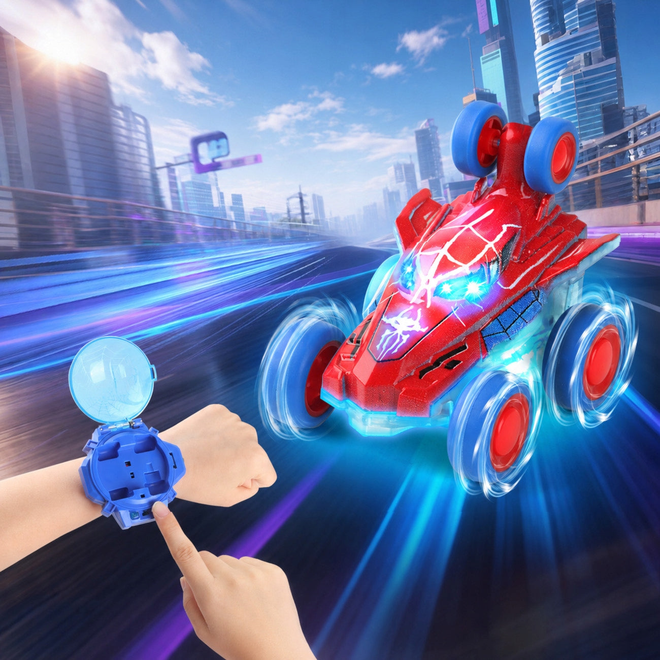 CAR REMOTE CONTROLLED RC WATCH TOY CAR SPIDER LED GIFT Packaging status original