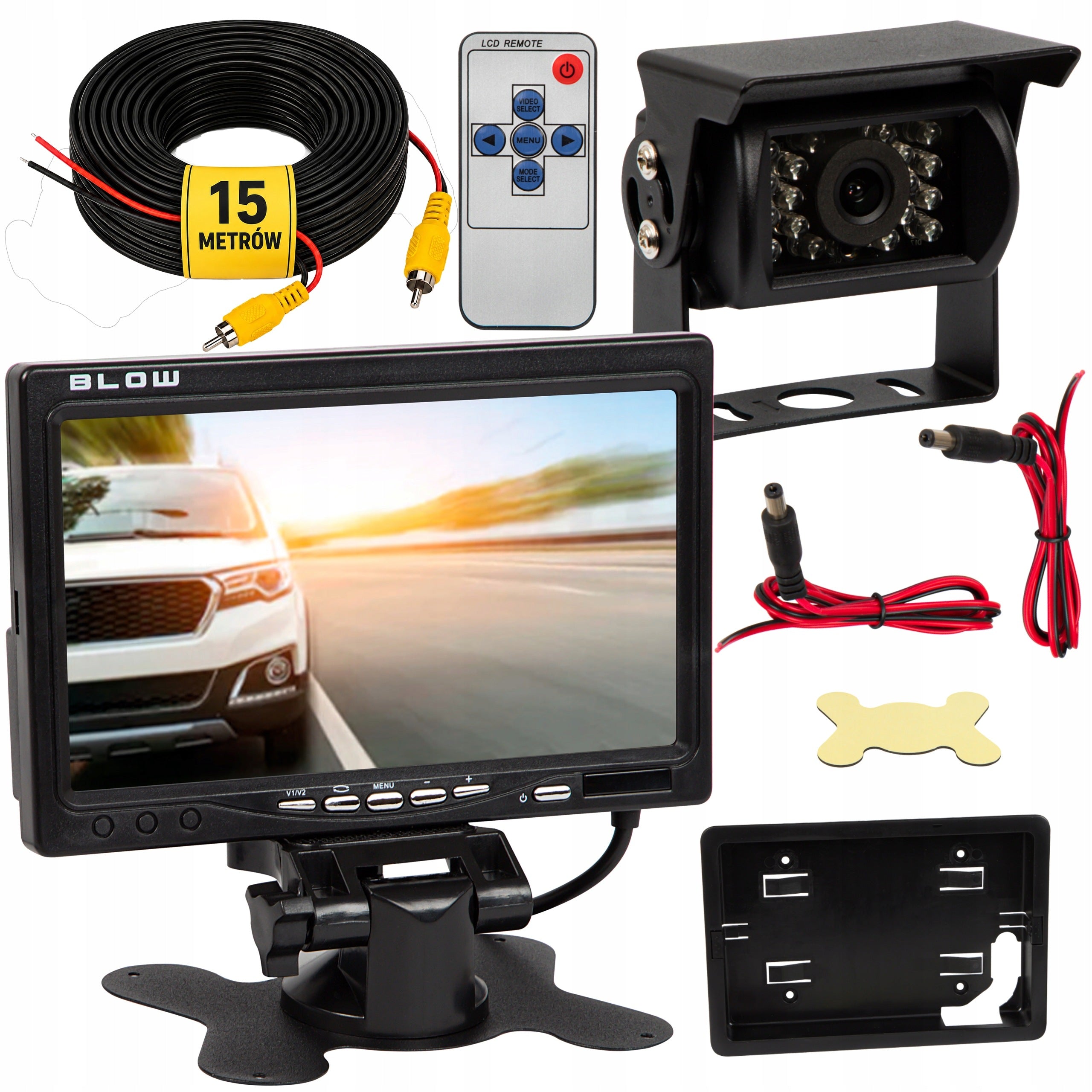 CAR REVERSING CAMERA MONITOR IP67 7" LED CABLE 15m BUS TIR